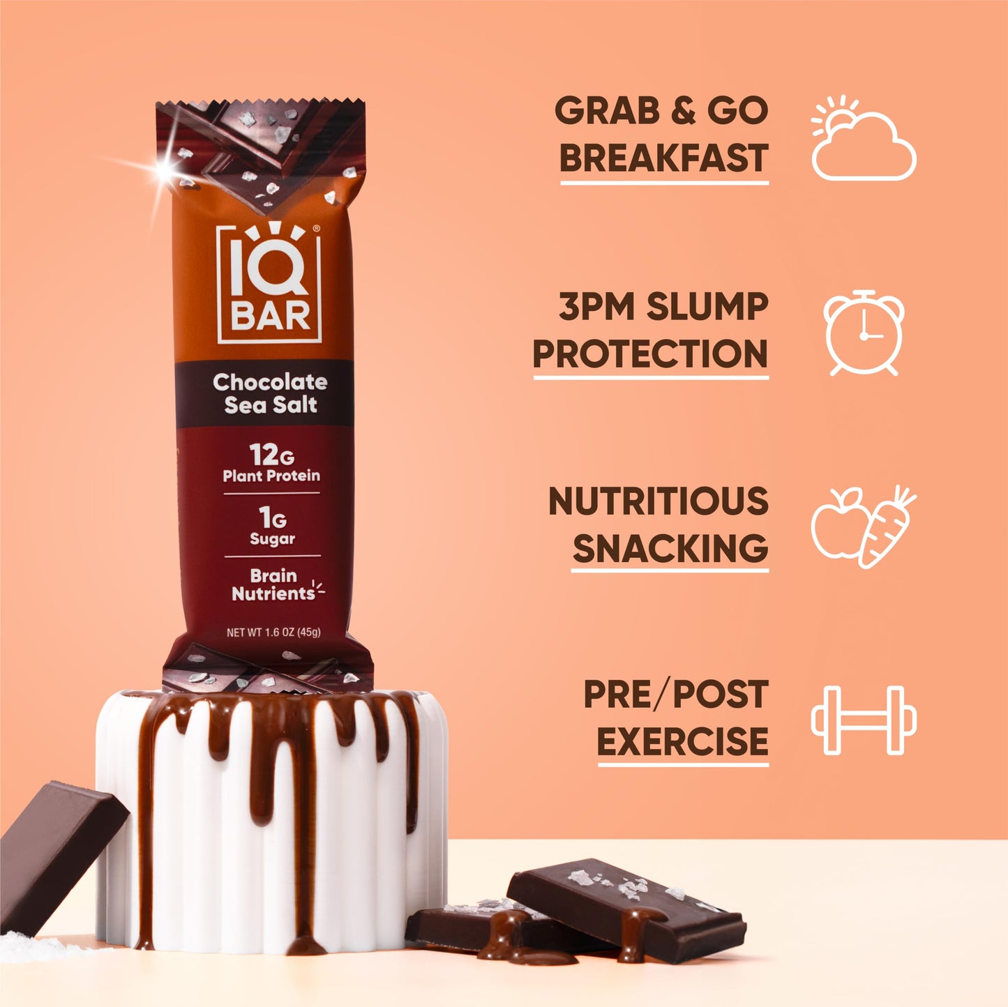 IQBAR Protein Bars - Peanut Butter Chip - 12 Count, Low Carb, High Fiber, Gluten Free, Vegan Snacks - Low Sugar Keto Energy Bars