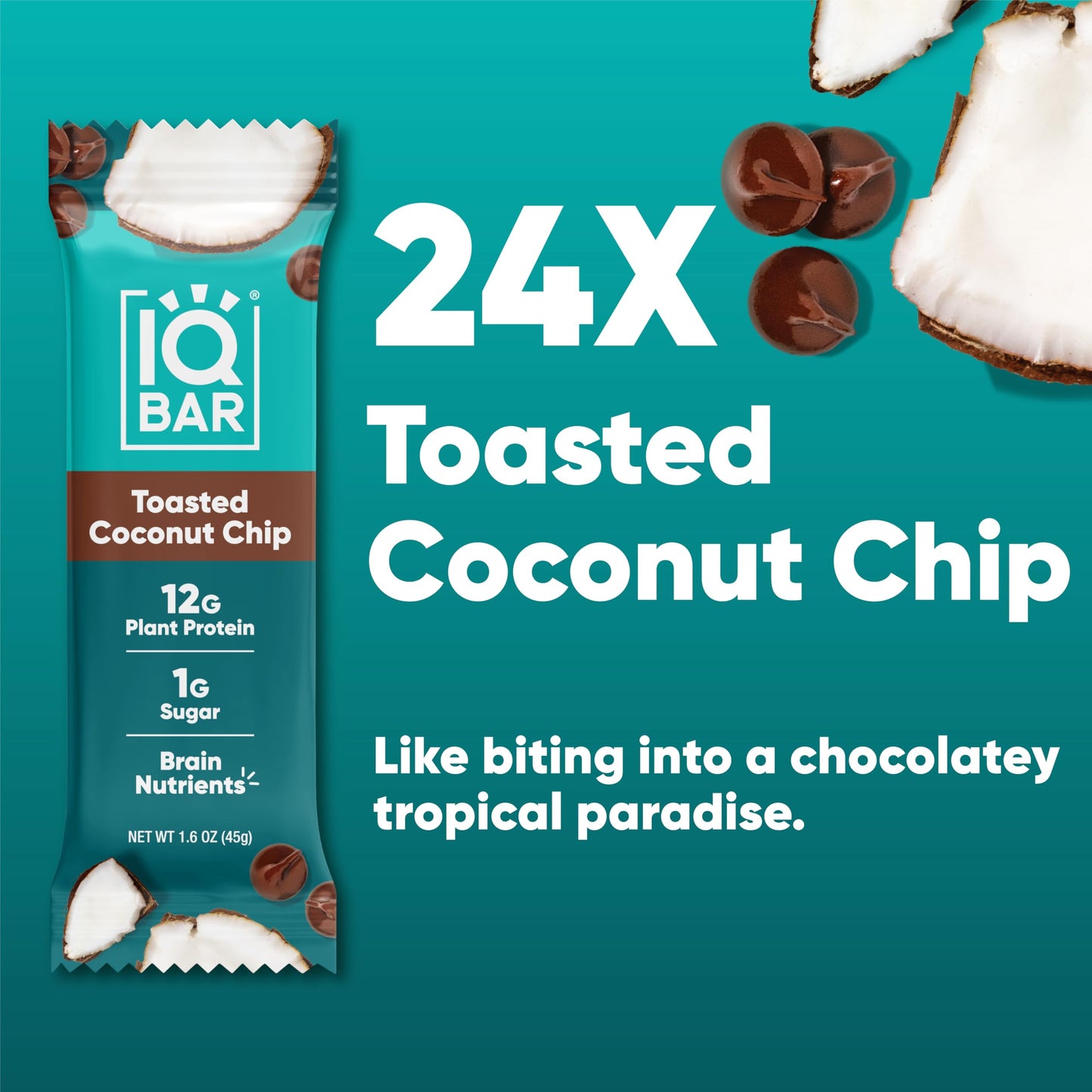 IQBAR Protein Bars - Peanut Butter Chip - 12 Count, Low Carb, High Fiber, Gluten Free, Vegan Snacks - Low Sugar Keto Energy Bars