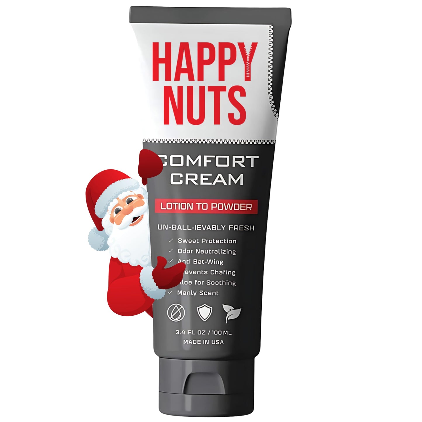 HAPPY NUTS Aluminum Free Comfort Cream Deodorant For Men: Anti-Chafing 3.4 oz.