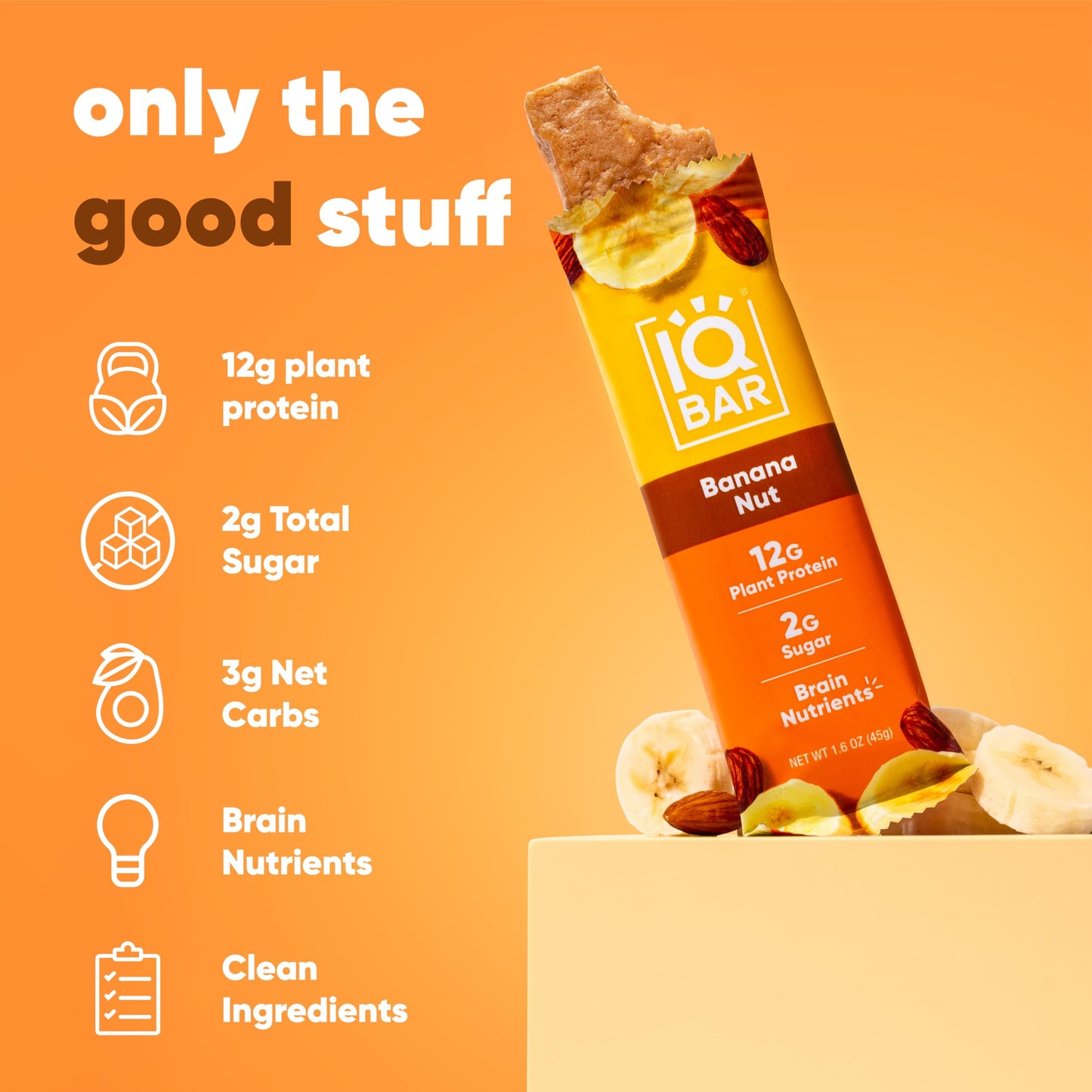 IQBAR Protein Bars - Peanut Butter Chip - 12 Count, Low Carb, High Fiber, Gluten Free, Vegan Snacks - Low Sugar Keto Energy Bars