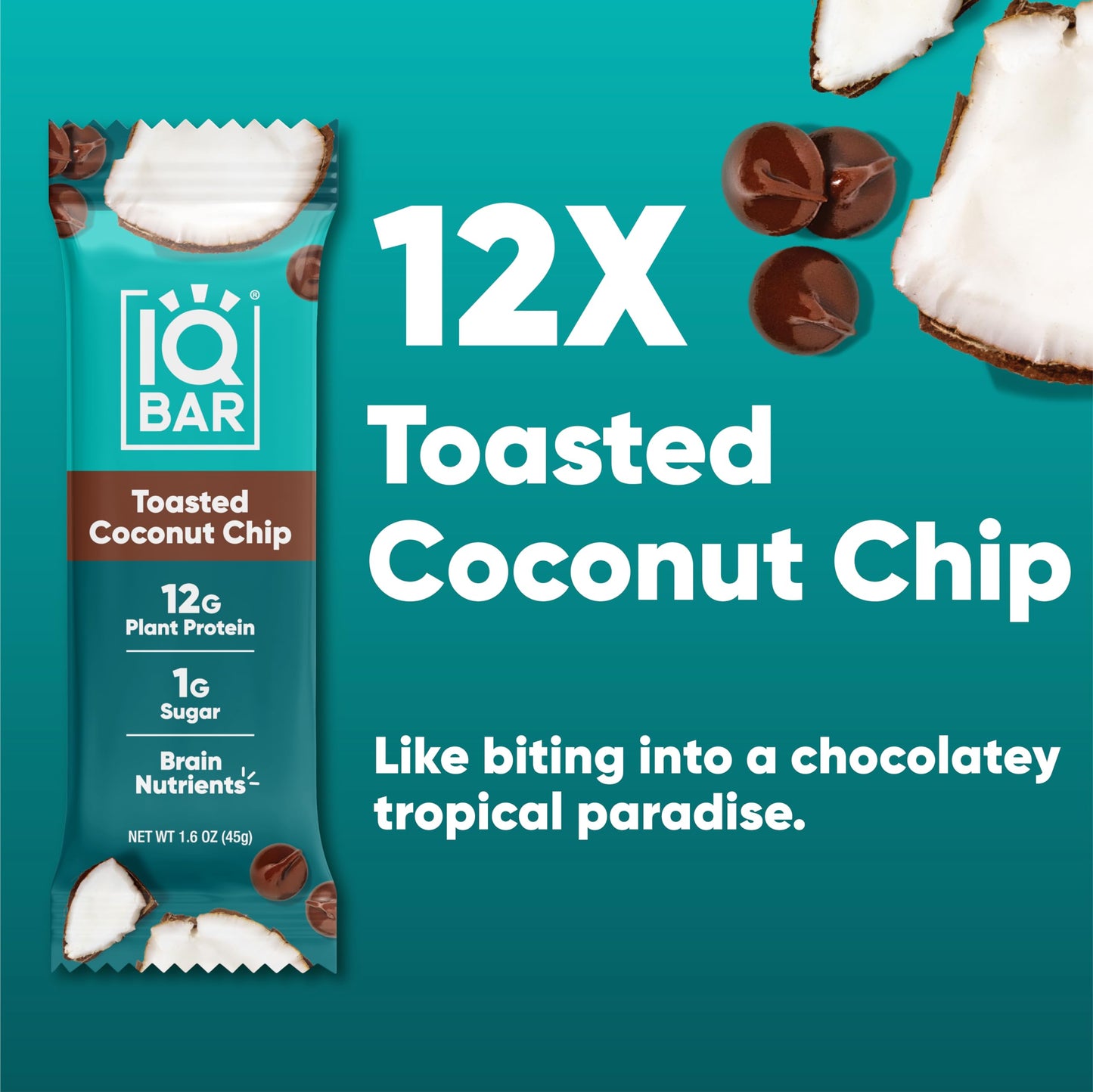 IQBAR Protein Bars - Peanut Butter Chip - 12 Count, Low Carb, High Fiber, Gluten Free, Vegan Snacks - Low Sugar Keto Energy Bars