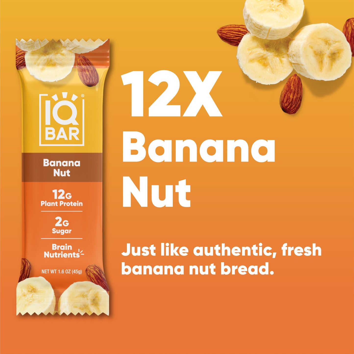 IQBAR Protein Bars - Peanut Butter Chip - 12 Count, Low Carb, High Fiber, Gluten Free, Vegan Snacks - Low Sugar Keto Energy Bars