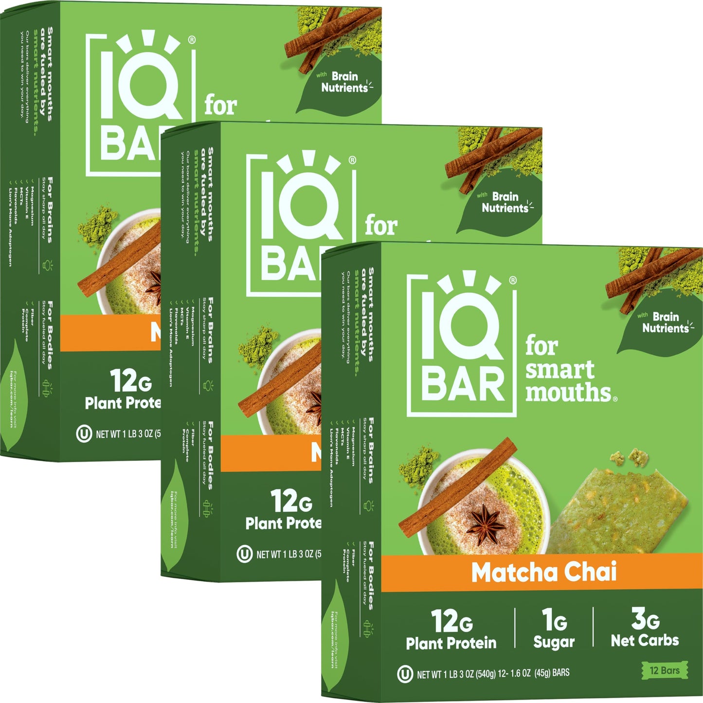 IQBAR Protein Bars - Peanut Butter Chip - 12 Count, Low Carb, High Fiber, Gluten Free, Vegan Snacks - Low Sugar Keto Energy Bars