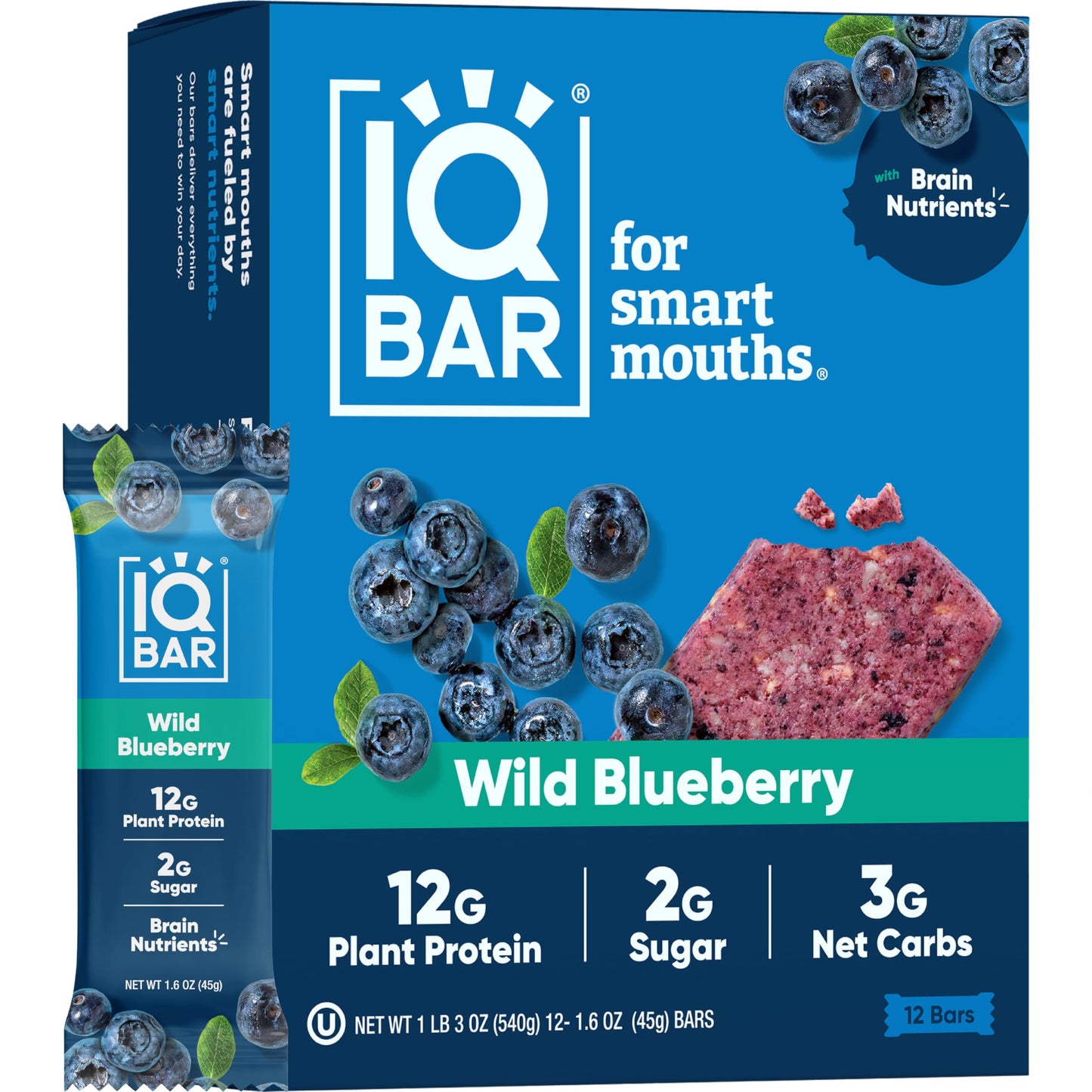 IQBAR Protein Bars - Peanut Butter Chip - 12 Count, Low Carb, High Fiber, Gluten Free, Vegan Snacks - Low Sugar Keto Energy Bars
