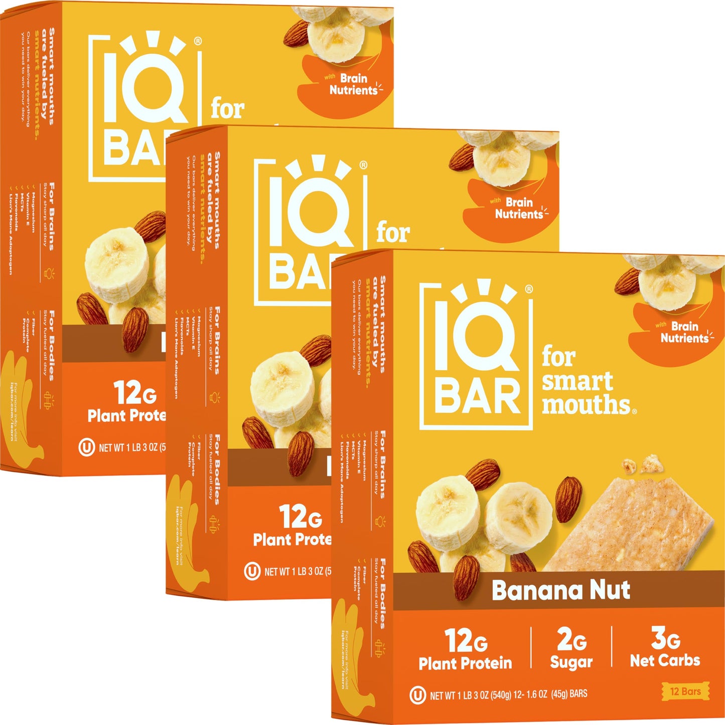IQBAR Protein Bars - Peanut Butter Chip - 12 Count, Low Carb, High Fiber, Gluten Free, Vegan Snacks - Low Sugar Keto Energy Bars