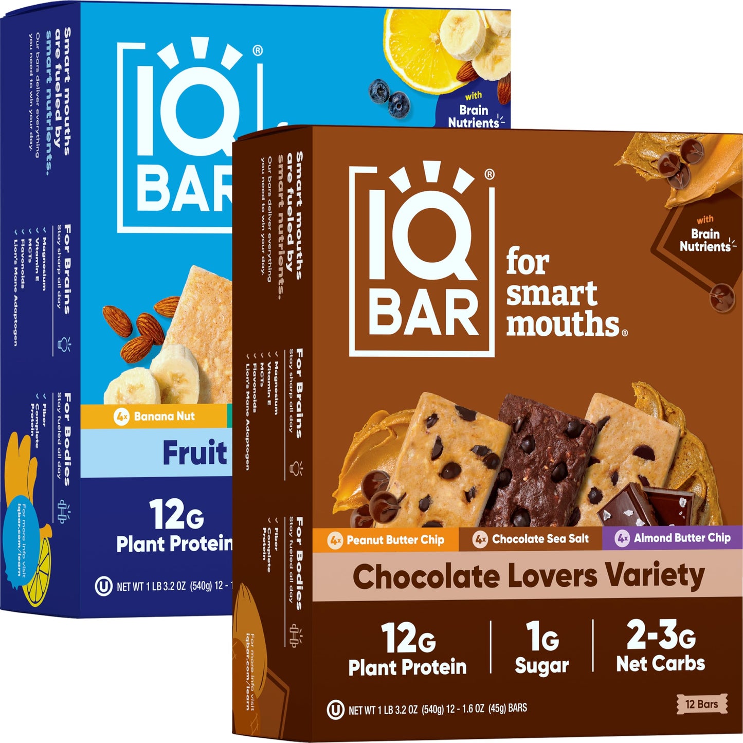 IQBAR Protein Bars - Peanut Butter Chip - 12 Count, Low Carb, High Fiber, Gluten Free, Vegan Snacks - Low Sugar Keto Energy Bars