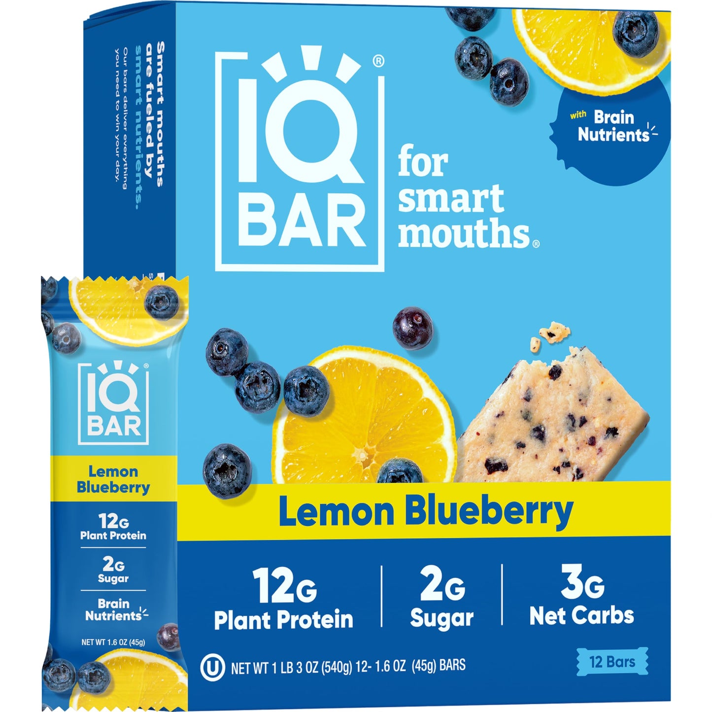 IQBAR Protein Bars - Peanut Butter Chip - 12 Count, Low Carb, High Fiber, Gluten Free, Vegan Snacks - Low Sugar Keto Energy Bars