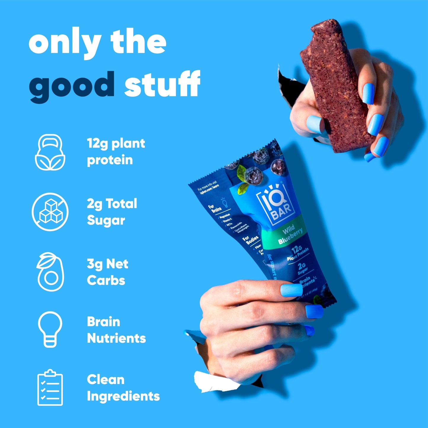 IQBAR Protein Bars - Peanut Butter Chip - 12 Count, Low Carb, High Fiber, Gluten Free, Vegan Snacks - Low Sugar Keto Energy Bars