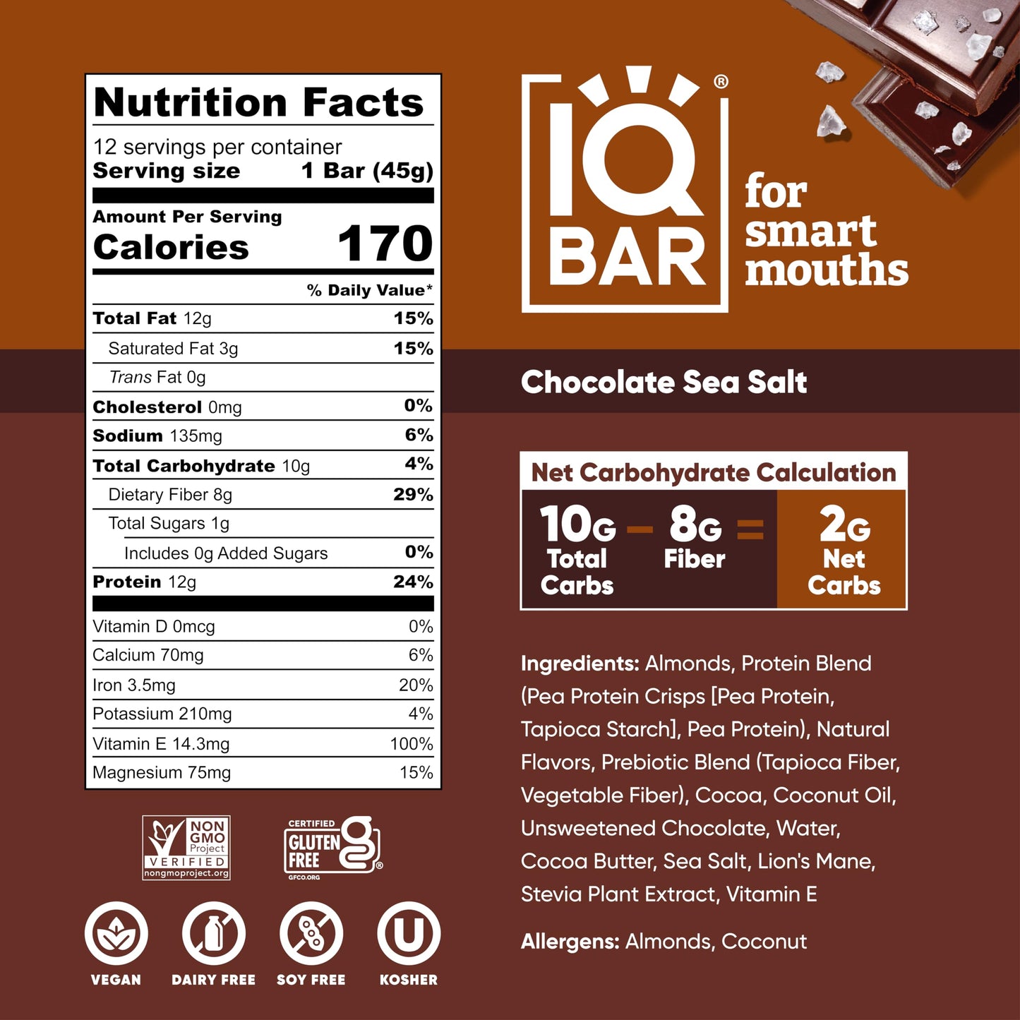 IQBAR Protein Bars - Peanut Butter Chip - 12 Count, Low Carb, High Fiber, Gluten Free, Vegan Snacks - Low Sugar Keto Energy Bars