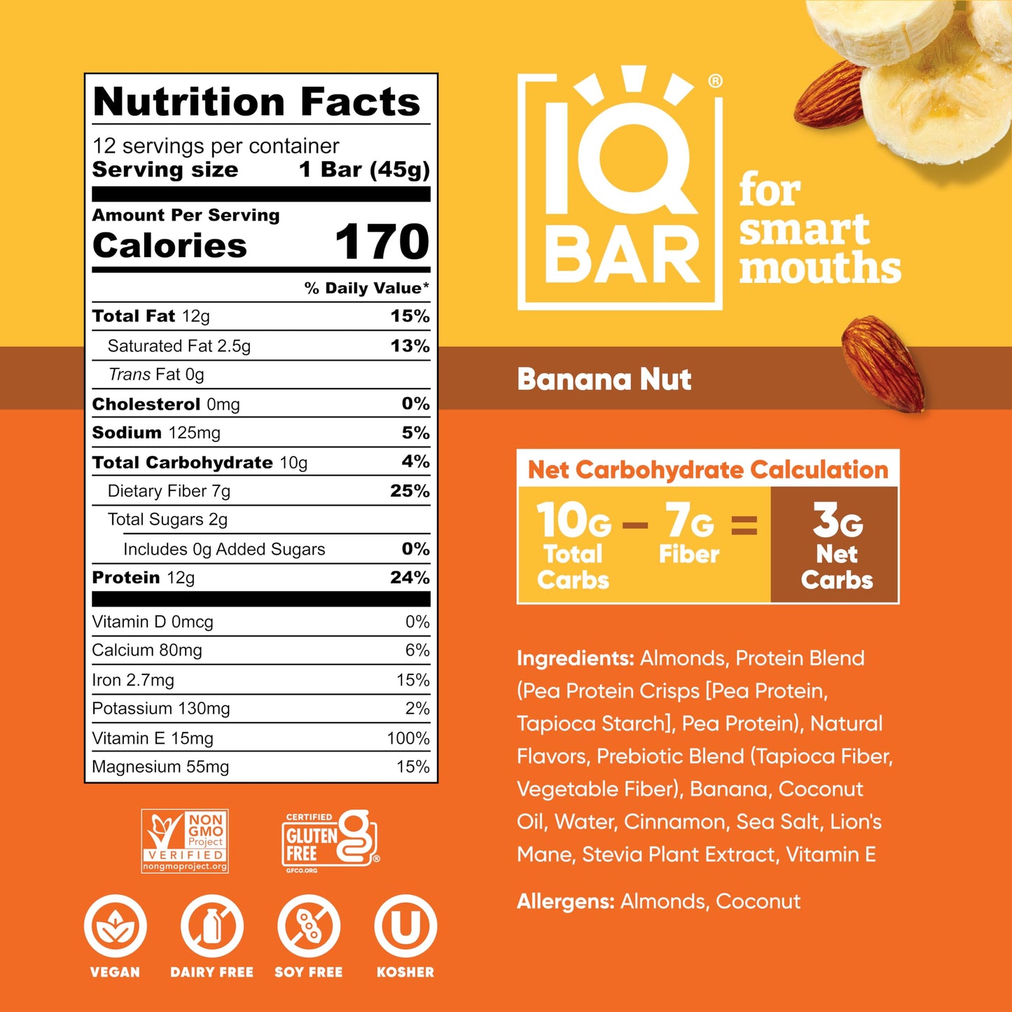 IQBAR Protein Bars - Peanut Butter Chip - 12 Count, Low Carb, High Fiber, Gluten Free, Vegan Snacks - Low Sugar Keto Energy Bars