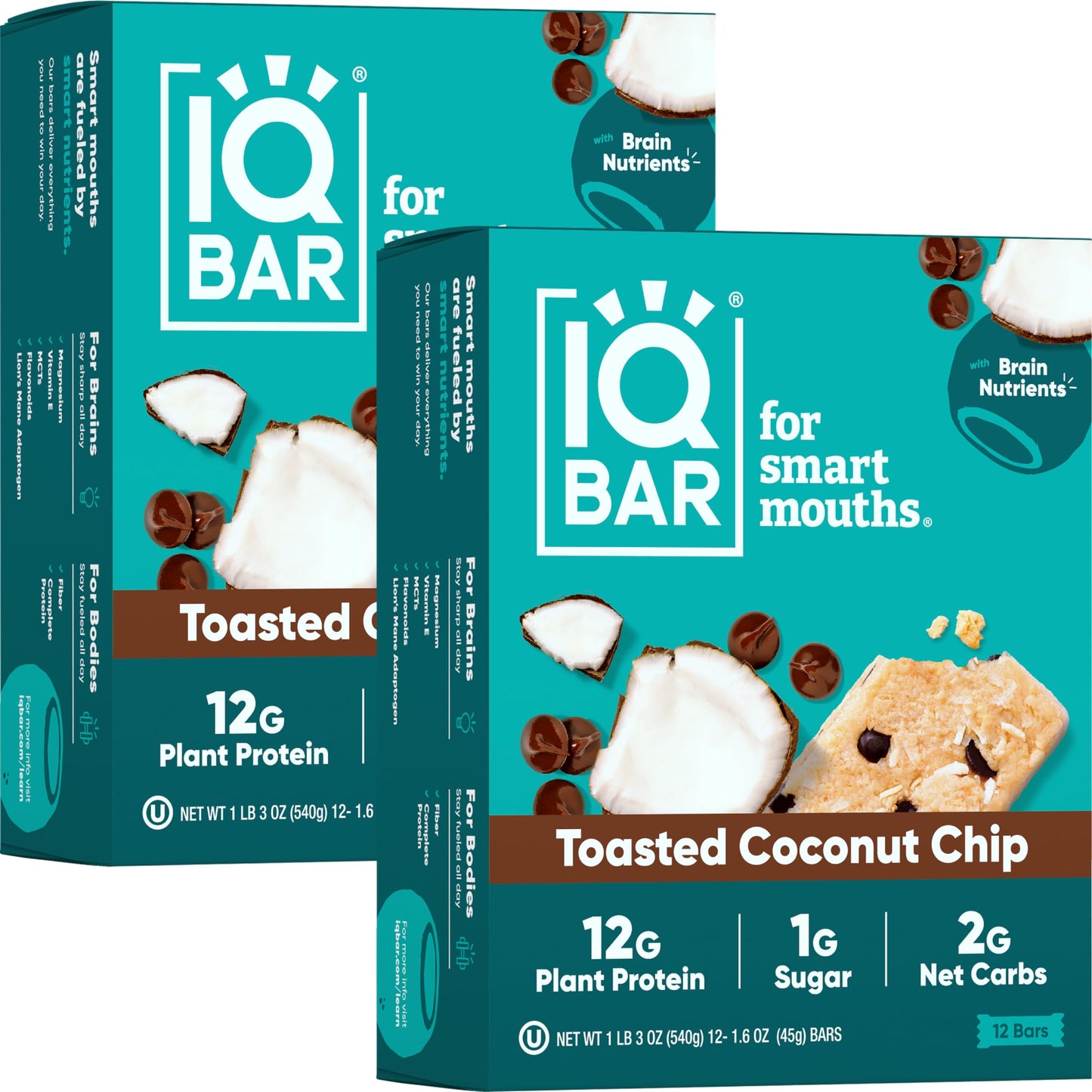 IQBAR Protein Bars - Peanut Butter Chip - 12 Count, Low Carb, High Fiber, Gluten Free, Vegan Snacks - Low Sugar Keto Energy Bars