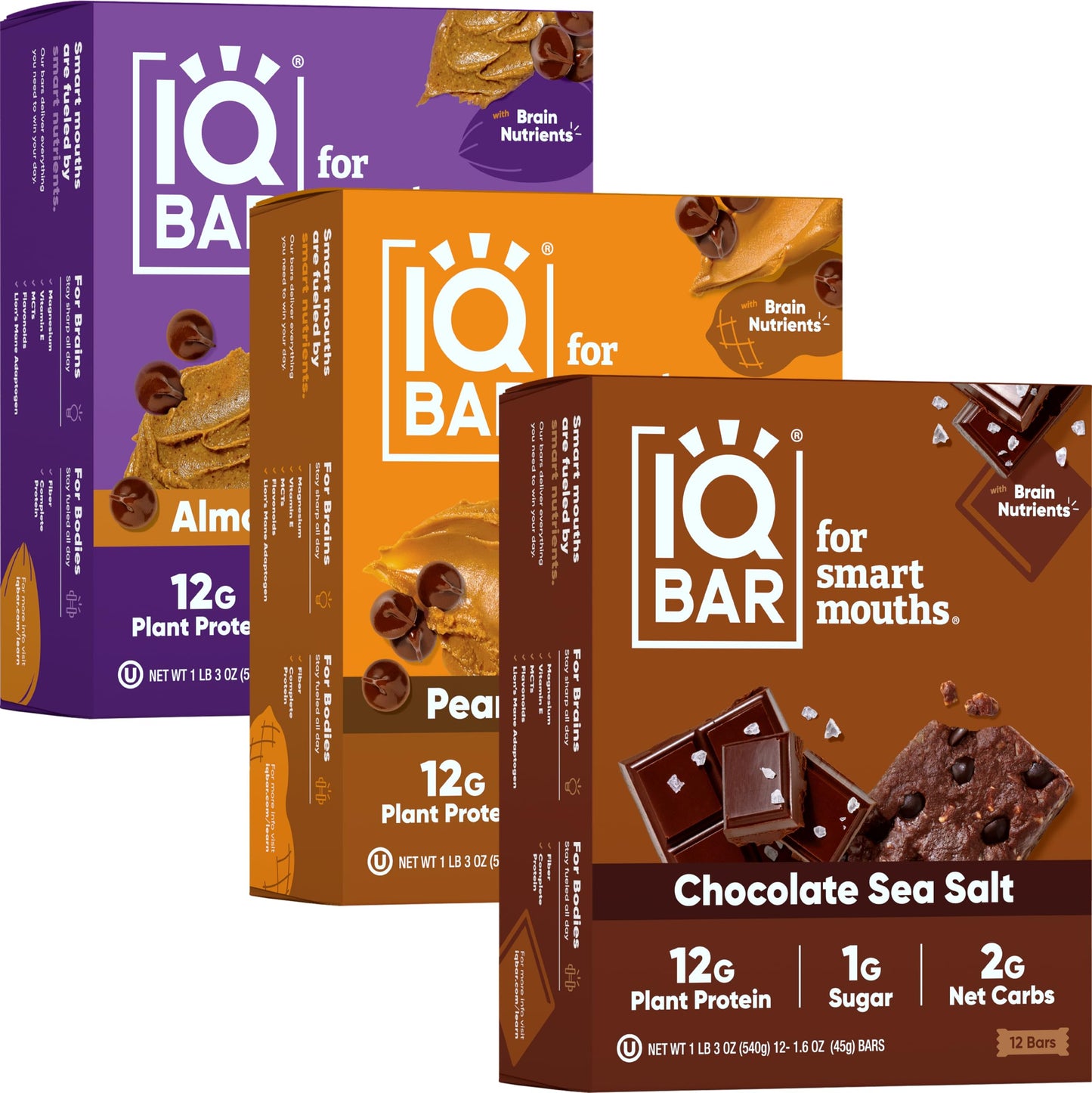 IQBAR Protein Bars - Peanut Butter Chip - 12 Count, Low Carb, High Fiber, Gluten Free, Vegan Snacks - Low Sugar Keto Energy Bars