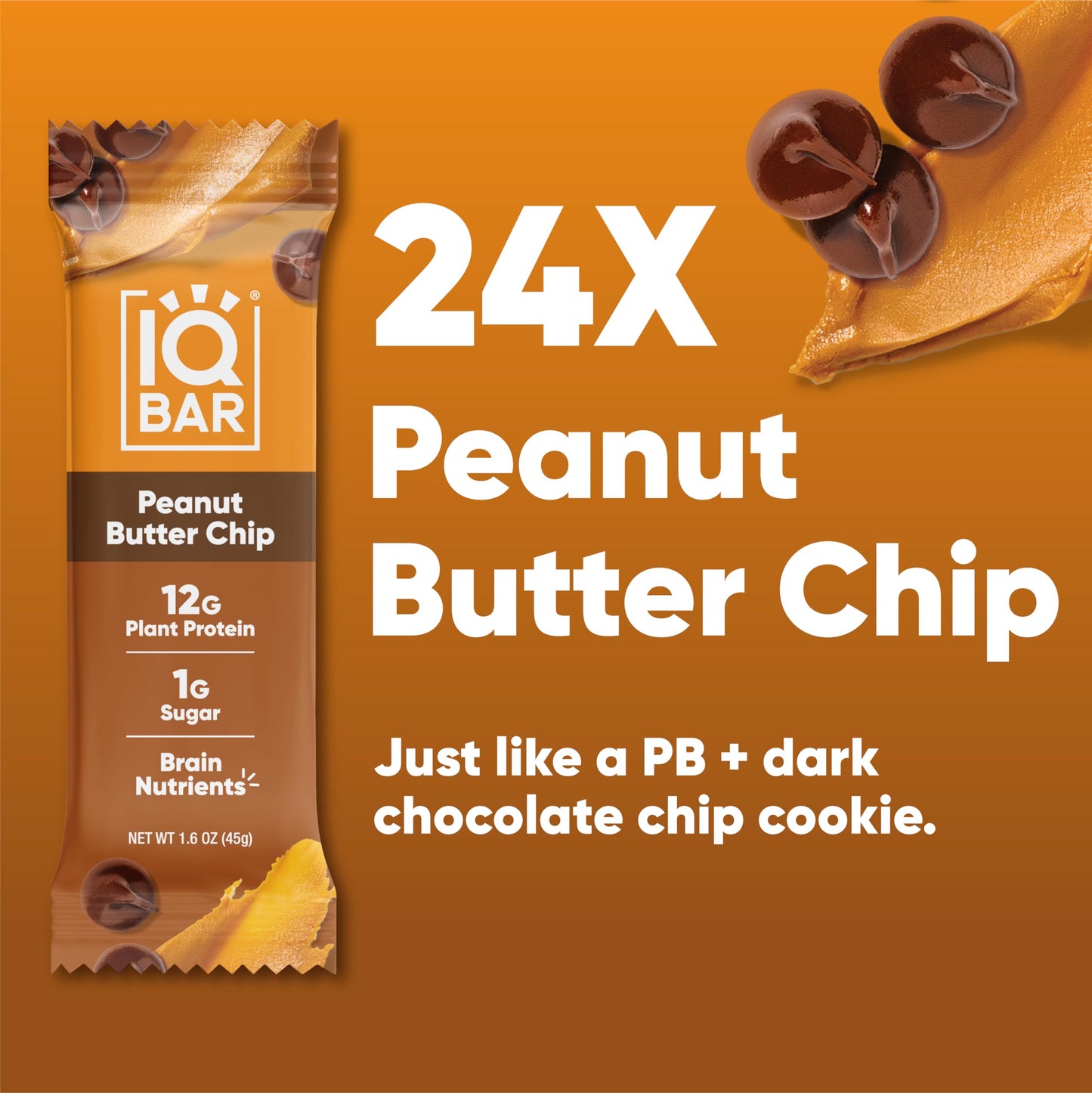 IQBAR Protein Bars - Peanut Butter Chip - 12 Count, Low Carb, High Fiber, Gluten Free, Vegan Snacks - Low Sugar Keto Energy Bars