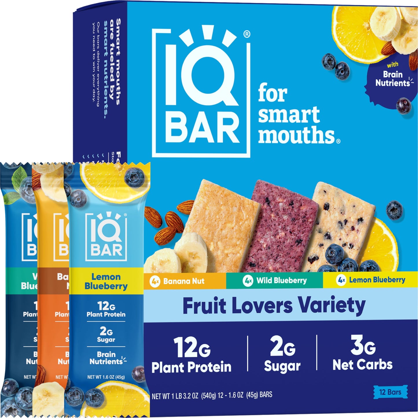 IQBAR Protein Bars - Peanut Butter Chip - 12 Count, Low Carb, High Fiber, Gluten Free, Vegan Snacks - Low Sugar Keto Energy Bars