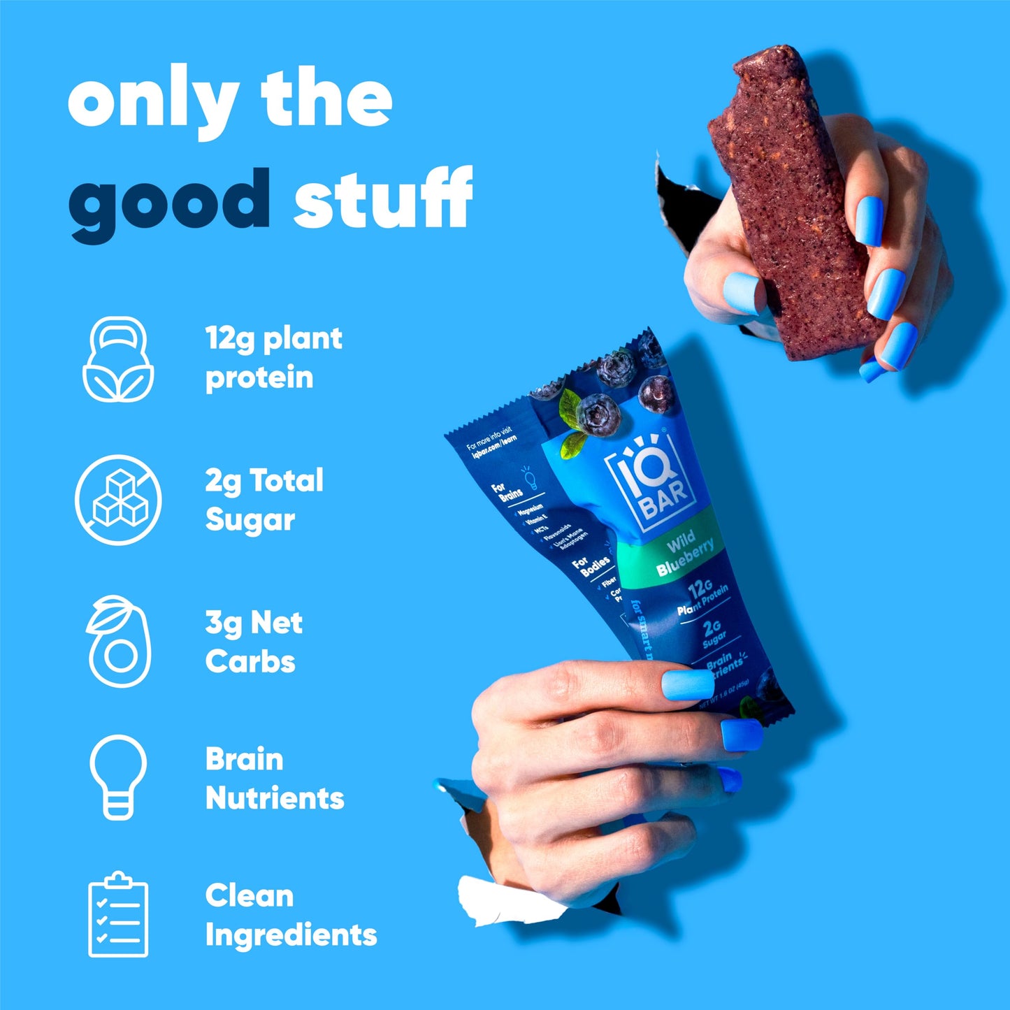 IQBAR Protein Bars - Peanut Butter Chip - 12 Count, Low Carb, High Fiber, Gluten Free, Vegan Snacks - Low Sugar Keto Energy Bars
