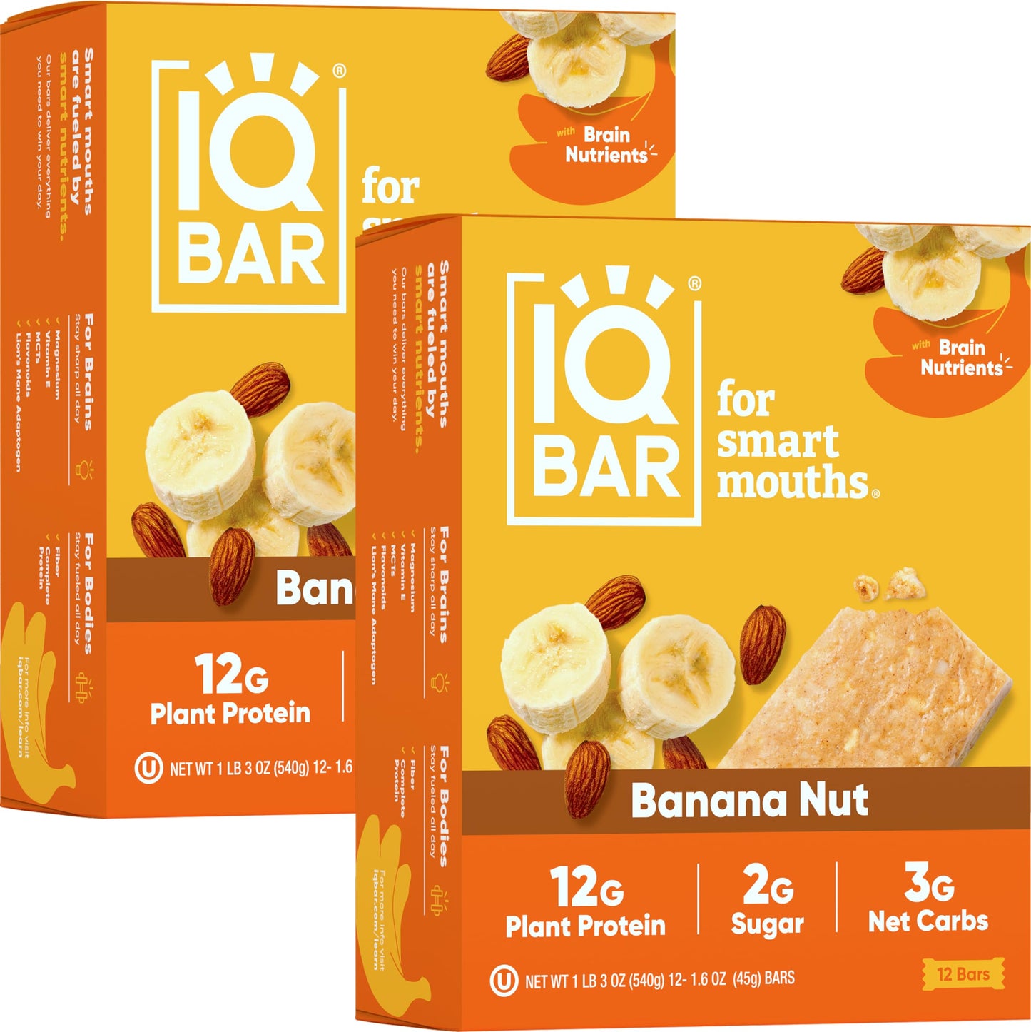 IQBAR Protein Bars - Peanut Butter Chip - 12 Count, Low Carb, High Fiber, Gluten Free, Vegan Snacks - Low Sugar Keto Energy Bars