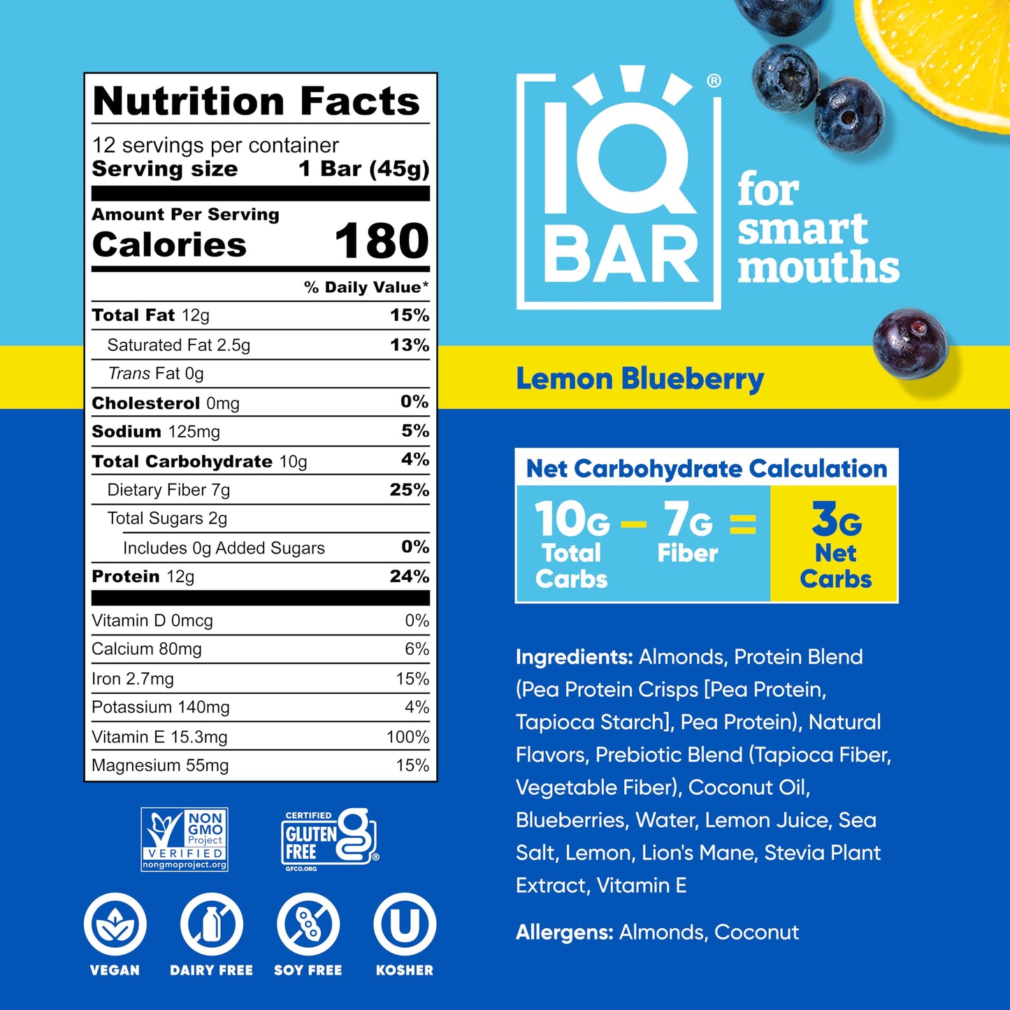 IQBAR Protein Bars - Peanut Butter Chip - 12 Count, Low Carb, High Fiber, Gluten Free, Vegan Snacks - Low Sugar Keto Energy Bars