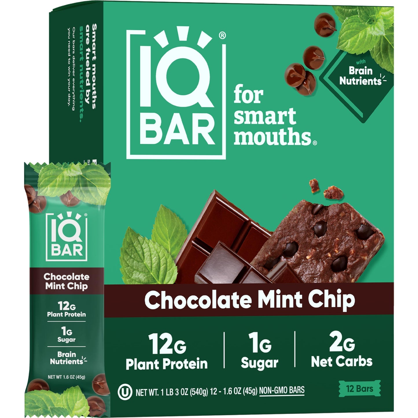 IQBAR Protein Bars - Peanut Butter Chip - 12 Count, Low Carb, High Fiber, Gluten Free, Vegan Snacks - Low Sugar Keto Energy Bars