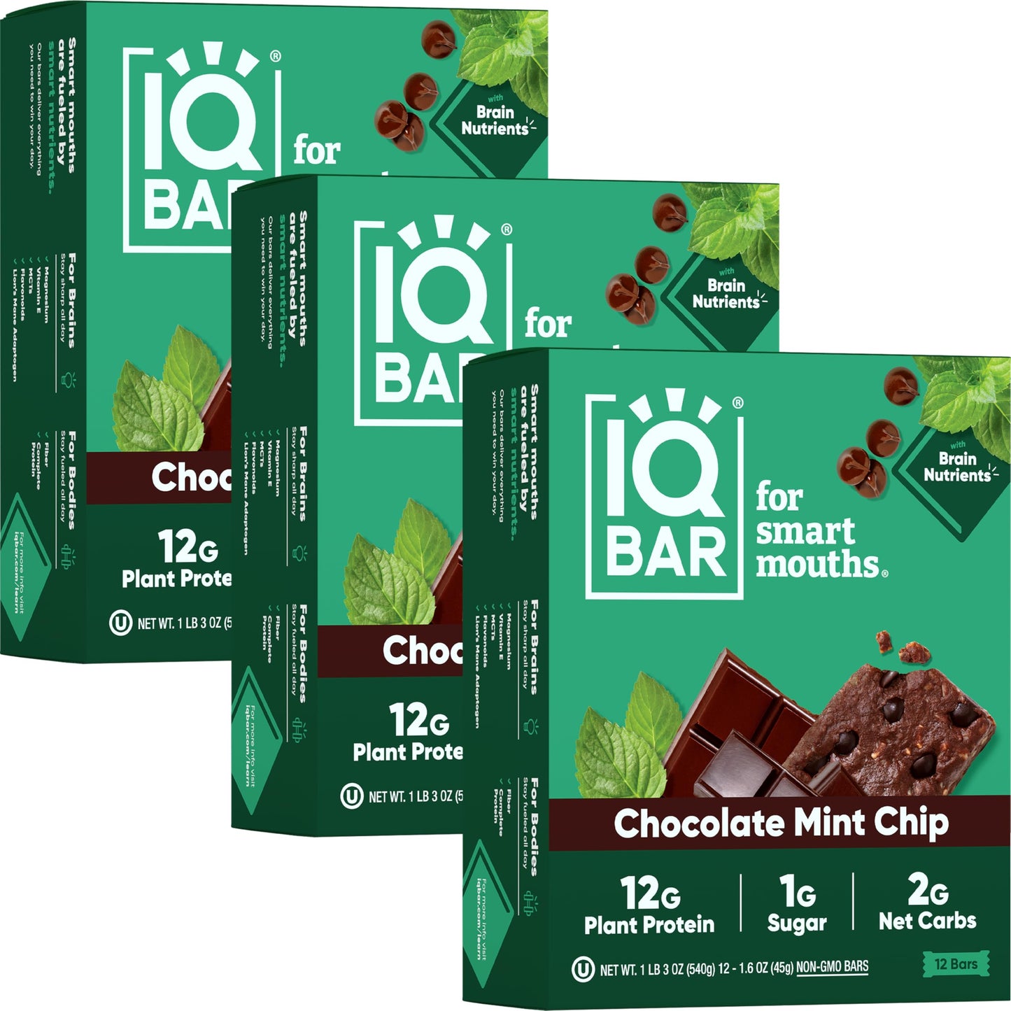 IQBAR Protein Bars - Peanut Butter Chip - 12 Count, Low Carb, High Fiber, Gluten Free, Vegan Snacks - Low Sugar Keto Energy Bars