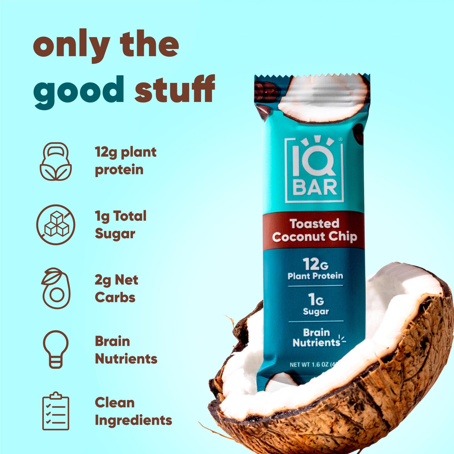 IQBAR Protein Bars - Peanut Butter Chip - 12 Count, Low Carb, High Fiber, Gluten Free, Vegan Snacks - Low Sugar Keto Energy Bars