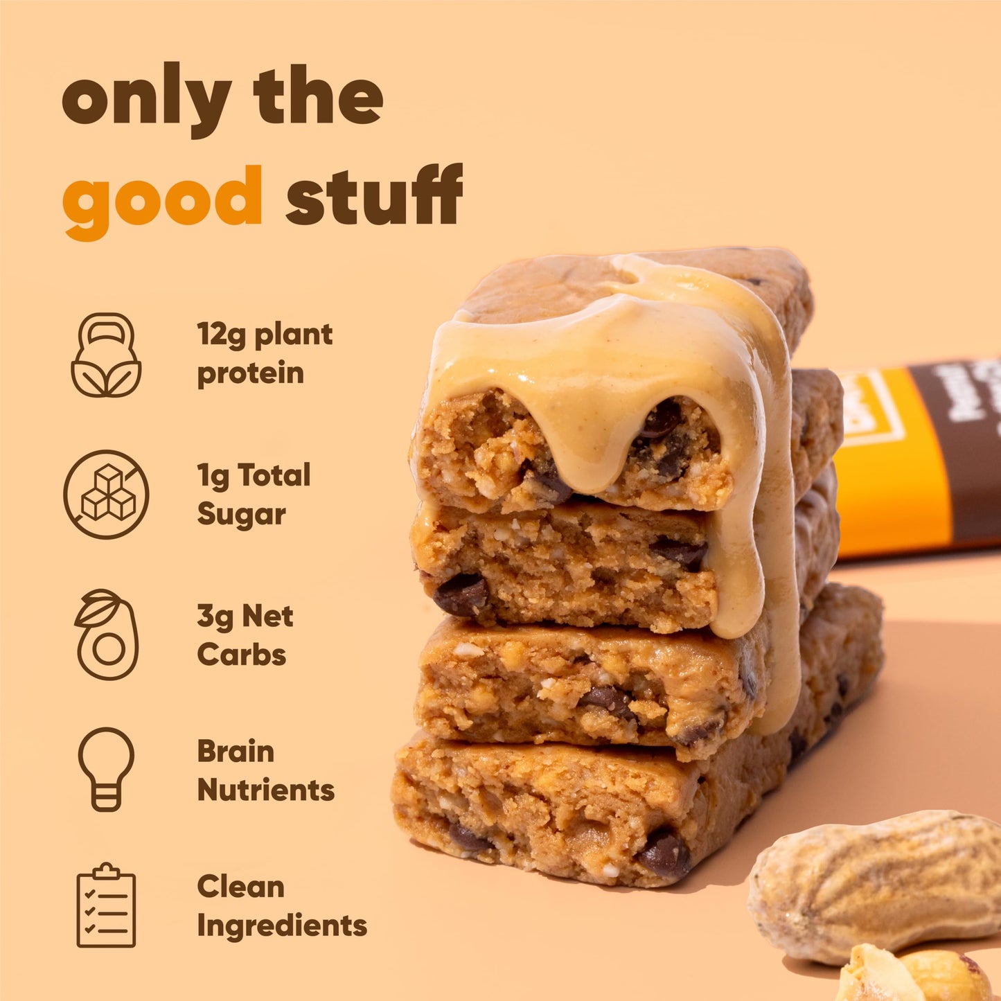 IQBAR Protein Bars - Peanut Butter Chip - 12 Count, Low Carb, High Fiber, Gluten Free, Vegan Snacks - Low Sugar Keto Energy Bars