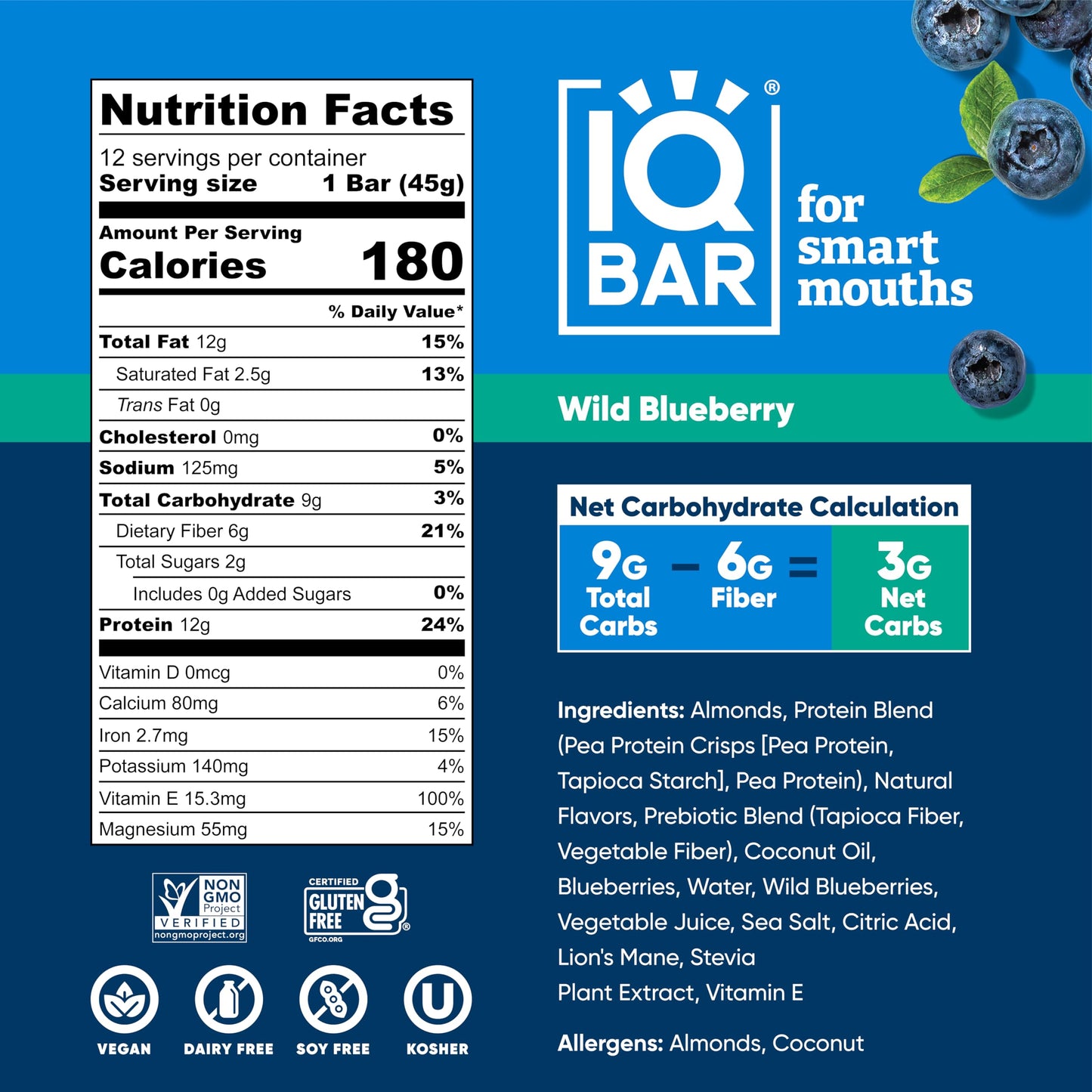 IQBAR Protein Bars - Peanut Butter Chip - 12 Count, Low Carb, High Fiber, Gluten Free, Vegan Snacks - Low Sugar Keto Energy Bars
