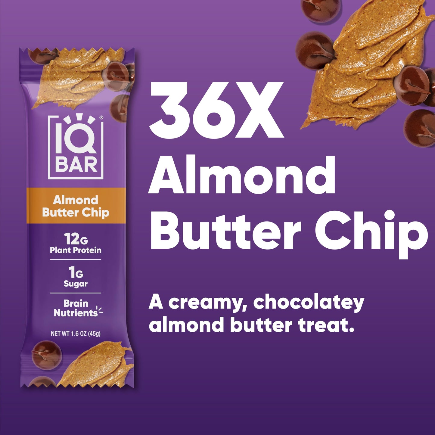 IQBAR Protein Bars - Peanut Butter Chip - 12 Count, Low Carb, High Fiber, Gluten Free, Vegan Snacks - Low Sugar Keto Energy Bars