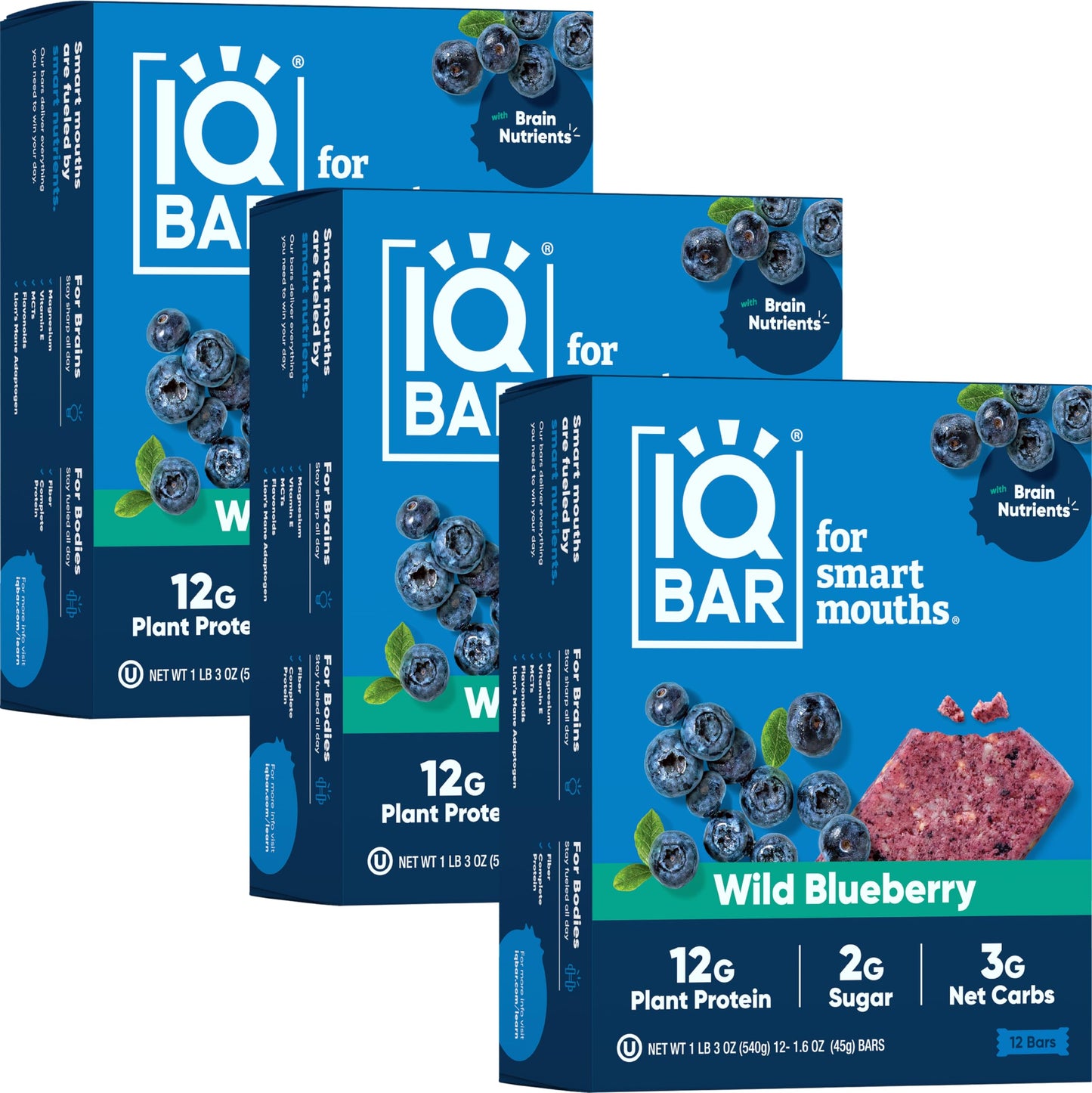 IQBAR Protein Bars - Peanut Butter Chip - 12 Count, Low Carb, High Fiber, Gluten Free, Vegan Snacks - Low Sugar Keto Energy Bars