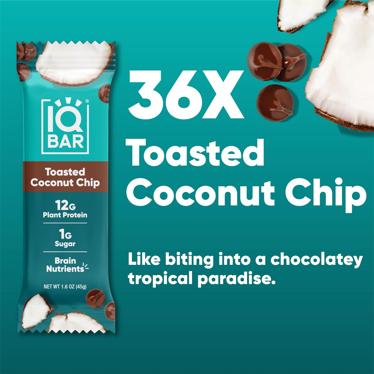 IQBAR Protein Bars - Peanut Butter Chip - 12 Count, Low Carb, High Fiber, Gluten Free, Vegan Snacks - Low Sugar Keto Energy Bars
