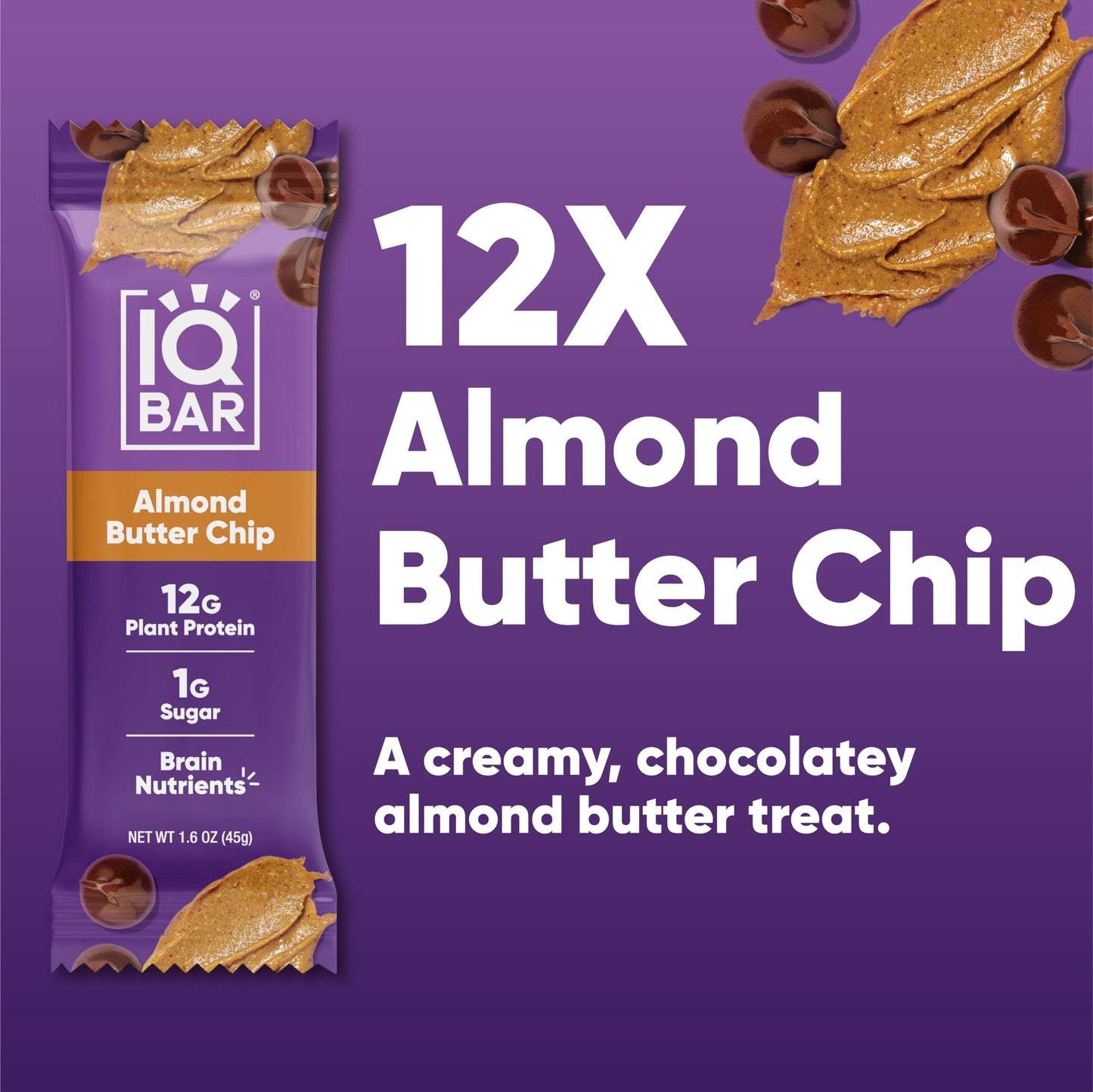 IQBAR Protein Bars - Peanut Butter Chip - 12 Count, Low Carb, High Fiber, Gluten Free, Vegan Snacks - Low Sugar Keto Energy Bars