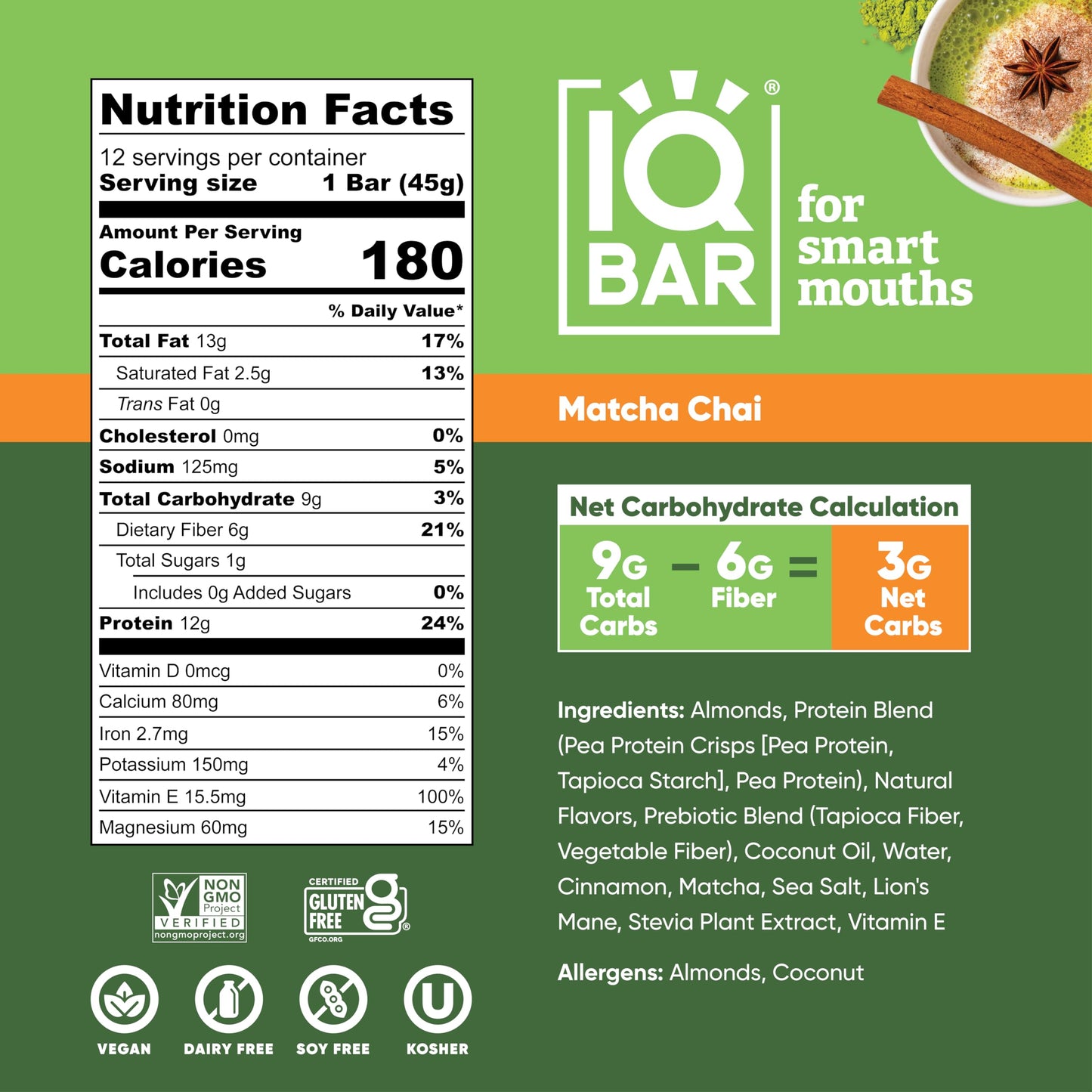 IQBAR Protein Bars - Peanut Butter Chip - 12 Count, Low Carb, High Fiber, Gluten Free, Vegan Snacks - Low Sugar Keto Energy Bars
