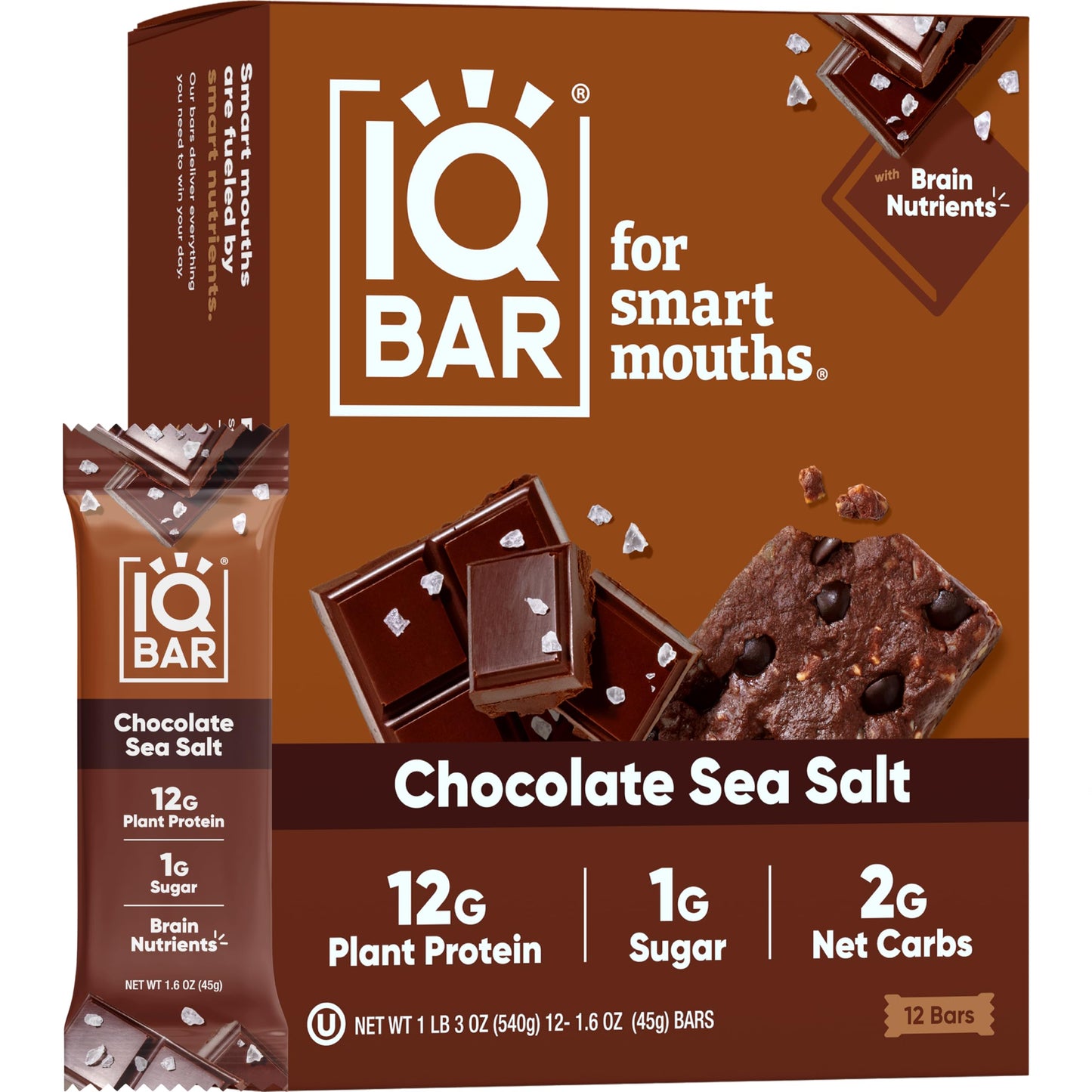 IQBAR Protein Bars - Peanut Butter Chip - 12 Count, Low Carb, High Fiber, Gluten Free, Vegan Snacks - Low Sugar Keto Energy Bars