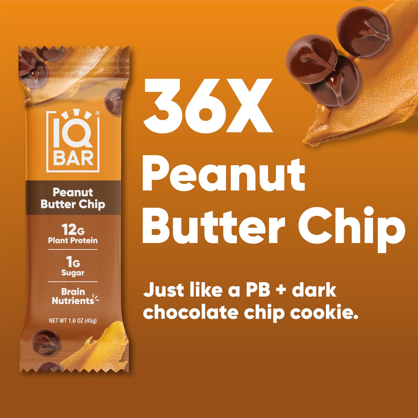 IQBAR Protein Bars - Peanut Butter Chip - 12 Count, Low Carb, High Fiber, Gluten Free, Vegan Snacks - Low Sugar Keto Energy Bars