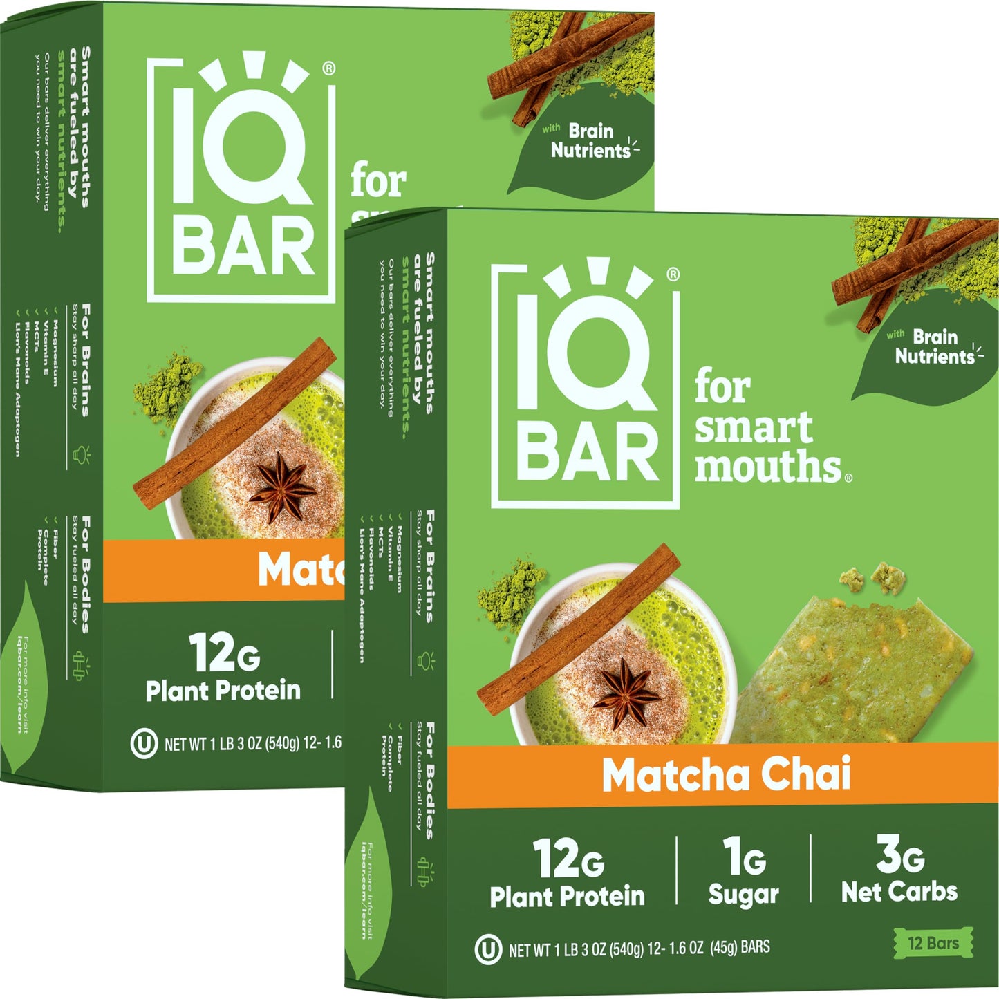 IQBAR Protein Bars - Peanut Butter Chip - 12 Count, Low Carb, High Fiber, Gluten Free, Vegan Snacks - Low Sugar Keto Energy Bars