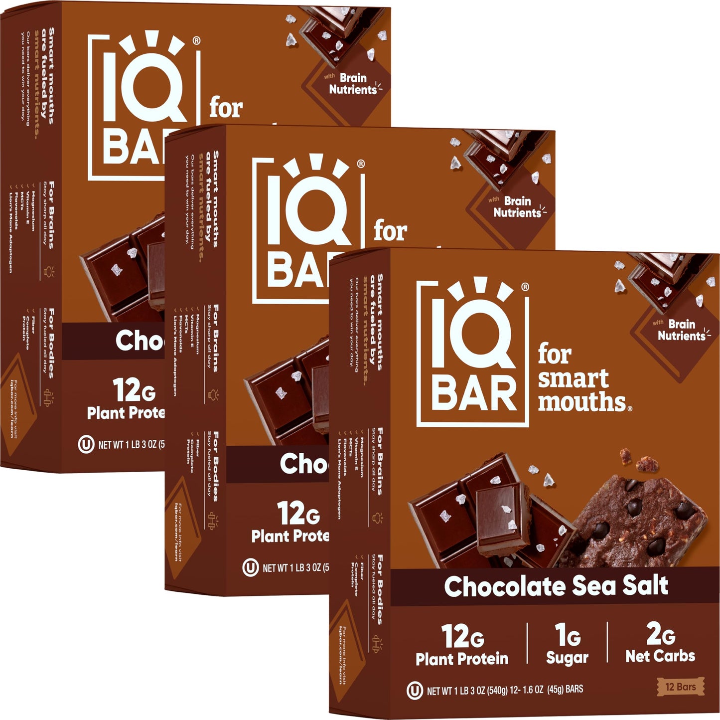 IQBAR Protein Bars - Peanut Butter Chip - 12 Count, Low Carb, High Fiber, Gluten Free, Vegan Snacks - Low Sugar Keto Energy Bars