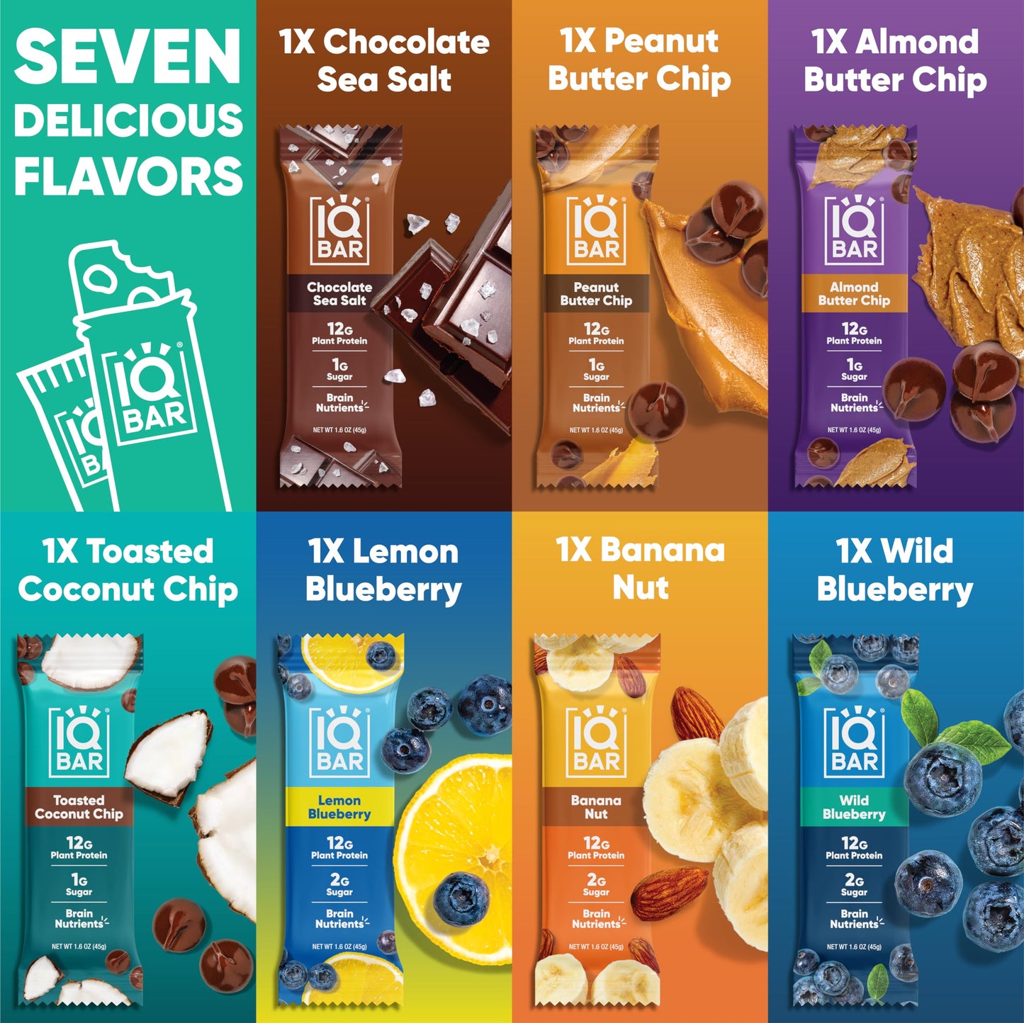 IQBAR Protein Bars - Peanut Butter Chip - 12 Count, Low Carb, High Fiber, Gluten Free, Vegan Snacks - Low Sugar Keto Energy Bars