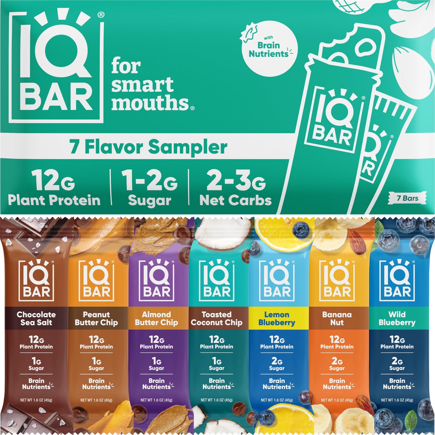 IQBAR Protein Bars - Peanut Butter Chip - 12 Count, Low Carb, High Fiber, Gluten Free, Vegan Snacks - Low Sugar Keto Energy Bars