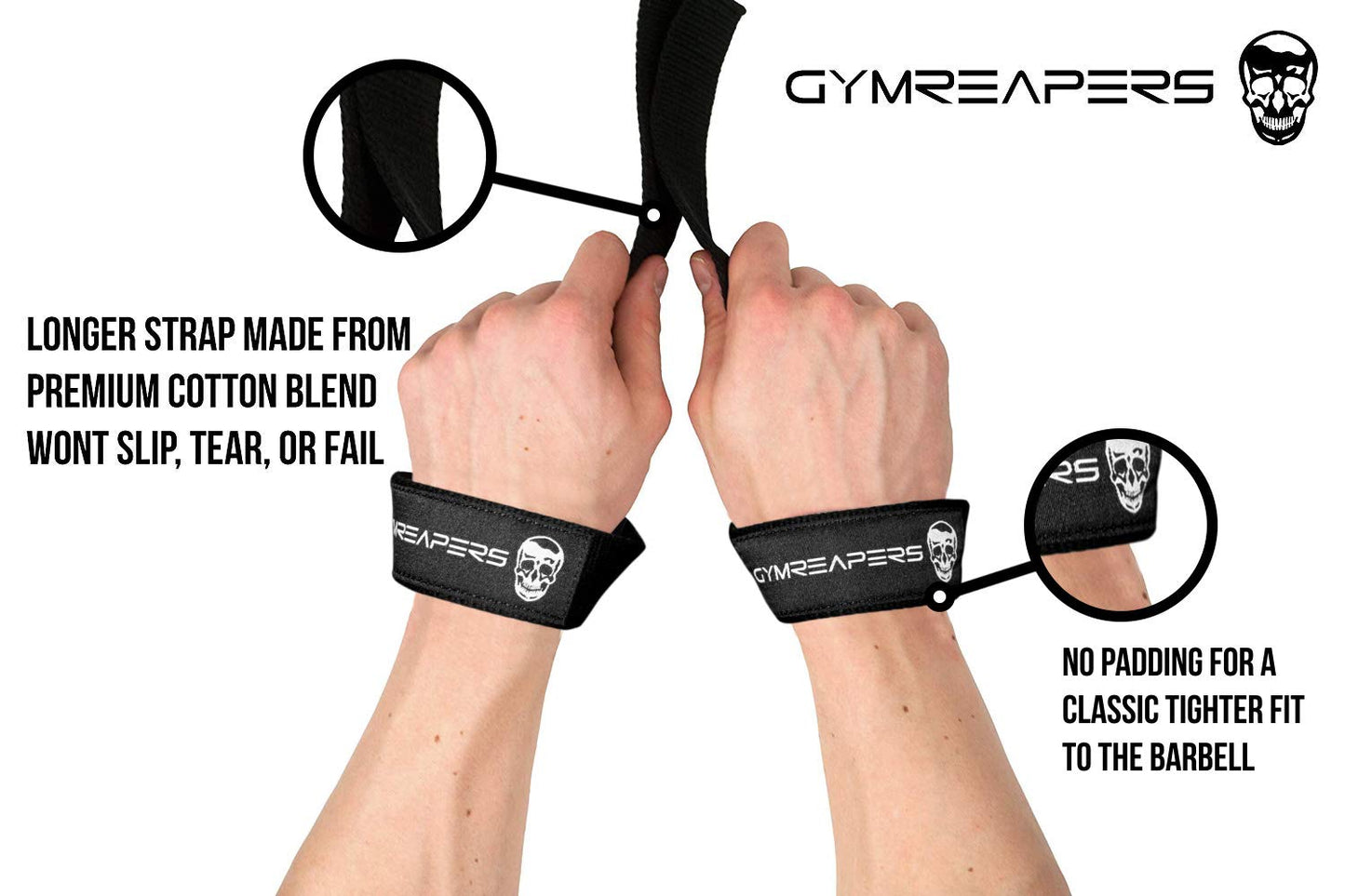 Gymreapers Lifting Wrist Straps for Weightlifting, Bodybuilding, Powerlifting, Strength Training, & Deadlifts - Padded Neoprene with 18" Cotton (Black)