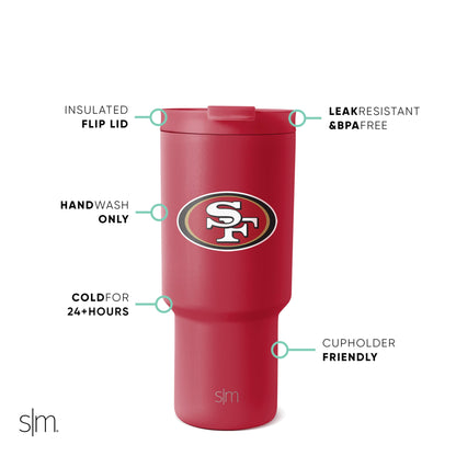 Simple Modern Officially Licensed NFL San Francisco 49rs 30 oz Tumbler with Flip Lid and Straws | Insulated Cup Stainless Steel | Gifts for Men Women | Trek Collection | San Francisco 49rs