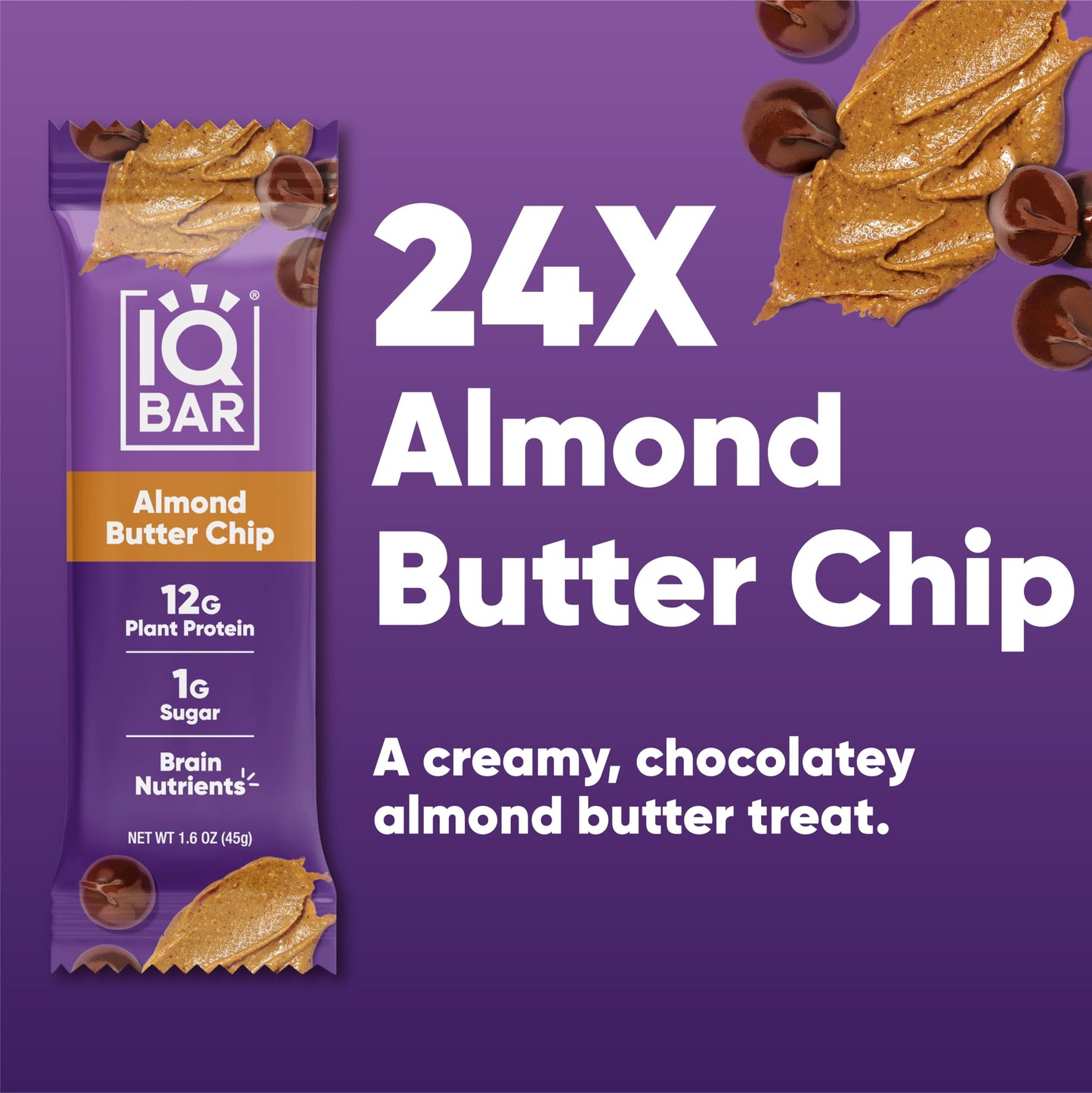 IQBAR Protein Bars - Peanut Butter Chip - 12 Count, Low Carb, High Fiber, Gluten Free, Vegan Snacks - Low Sugar Keto Energy Bars