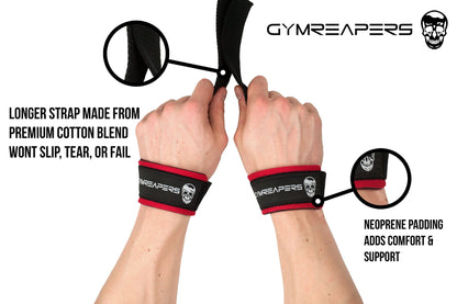 Gymreapers Lifting Wrist Straps for Weightlifting, Bodybuilding, Powerlifting, Strength Training, & Deadlifts - Padded Neoprene with 18" Cotton (Black)