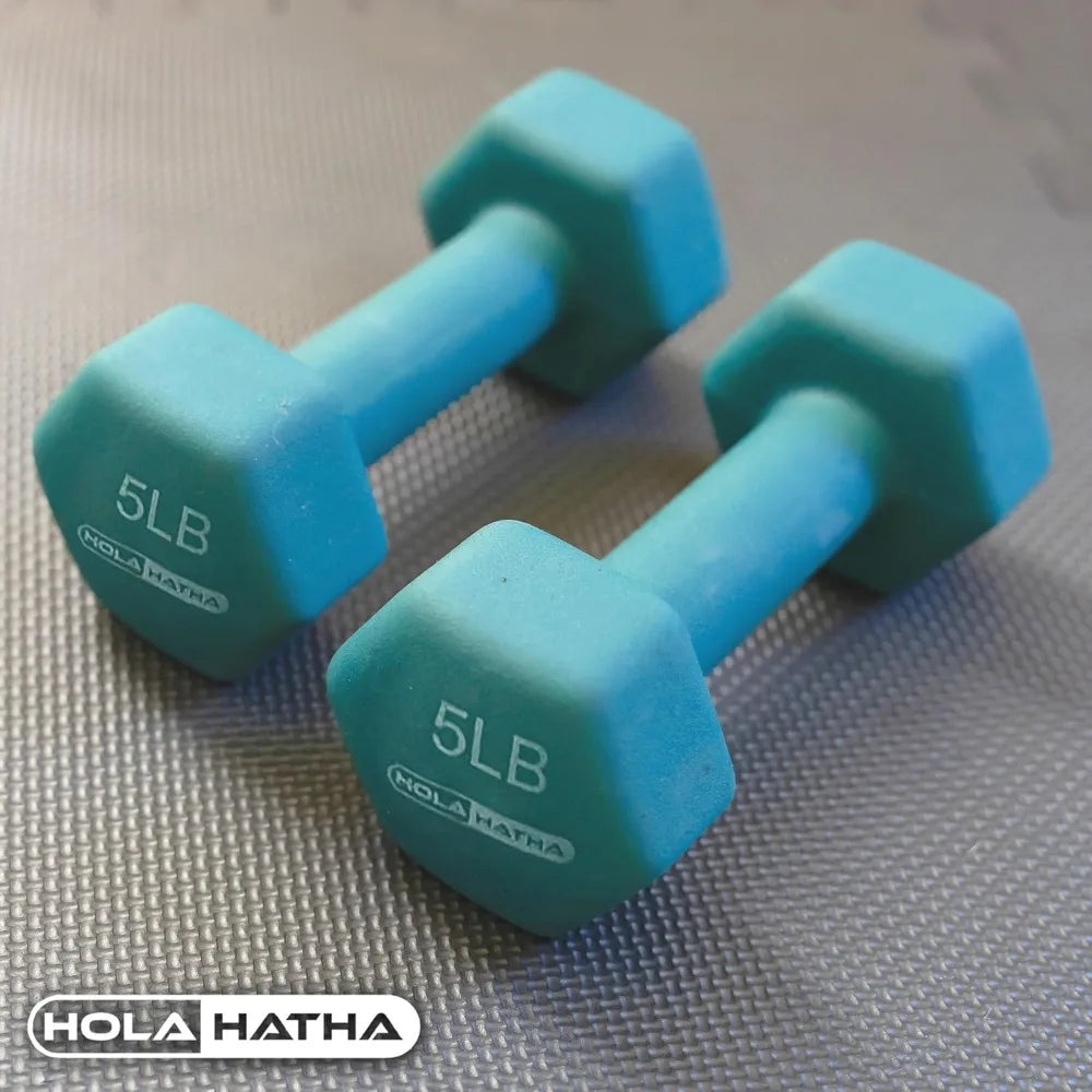 New HolaHatha 2, 3, 5, 8,10 Pound Neoprene Dumbbell Free Hand Weight Set with Rack, Ideal Home Exercises To Gain Tone Definition