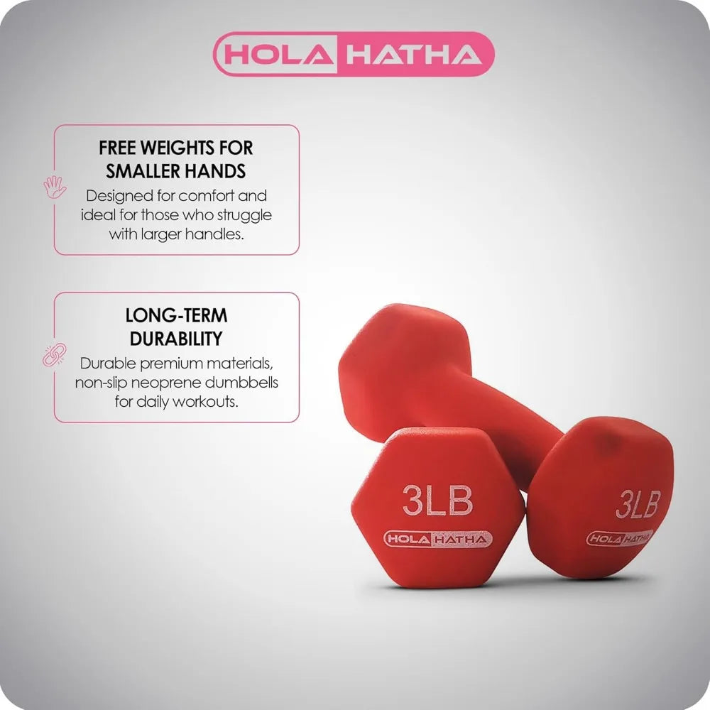 New HolaHatha 2, 3, 5, 8,10 Pound Neoprene Dumbbell Free Hand Weight Set with Rack, Ideal Home Exercises To Gain Tone Definition